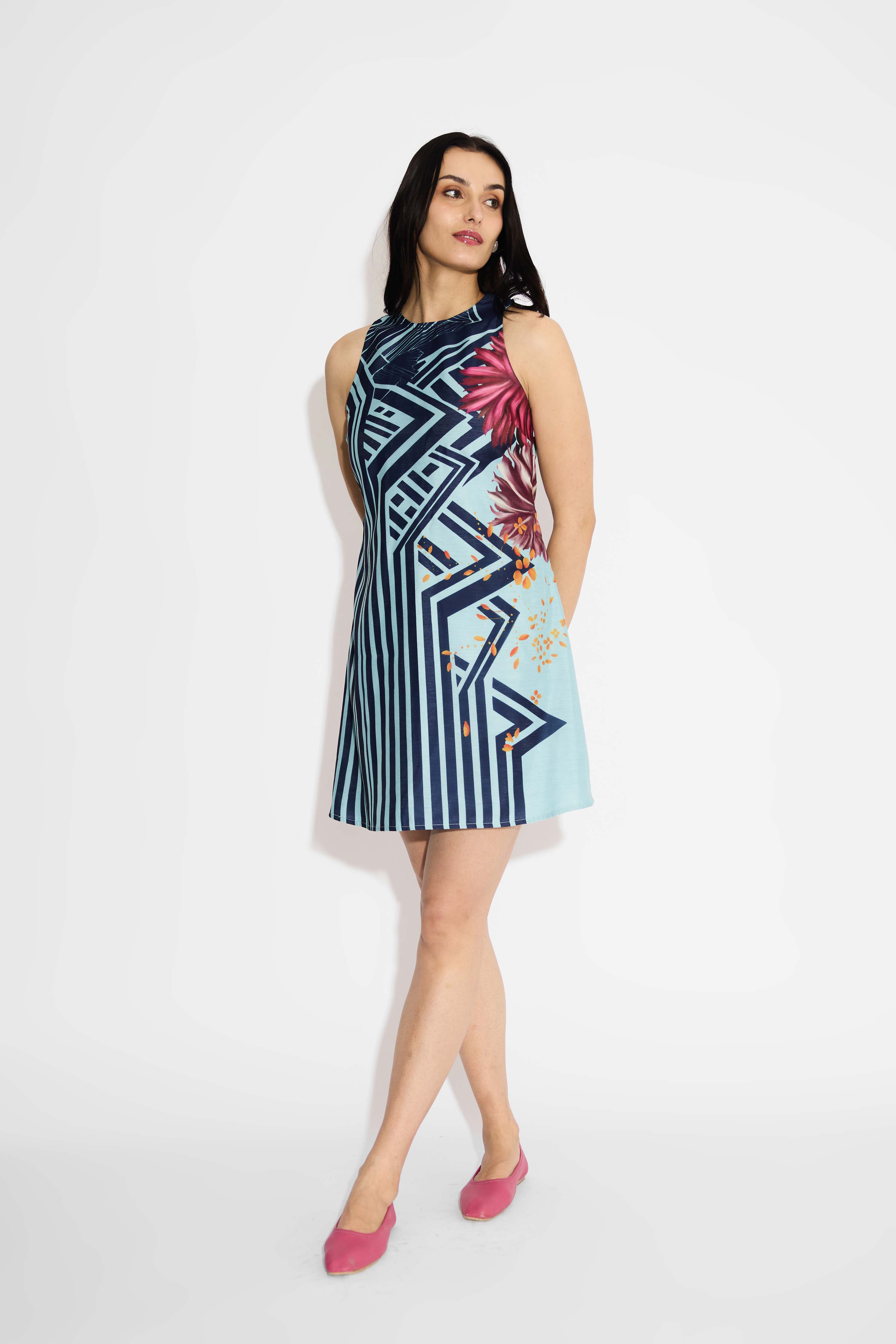 Blue Stripe & Floral Shift Dress