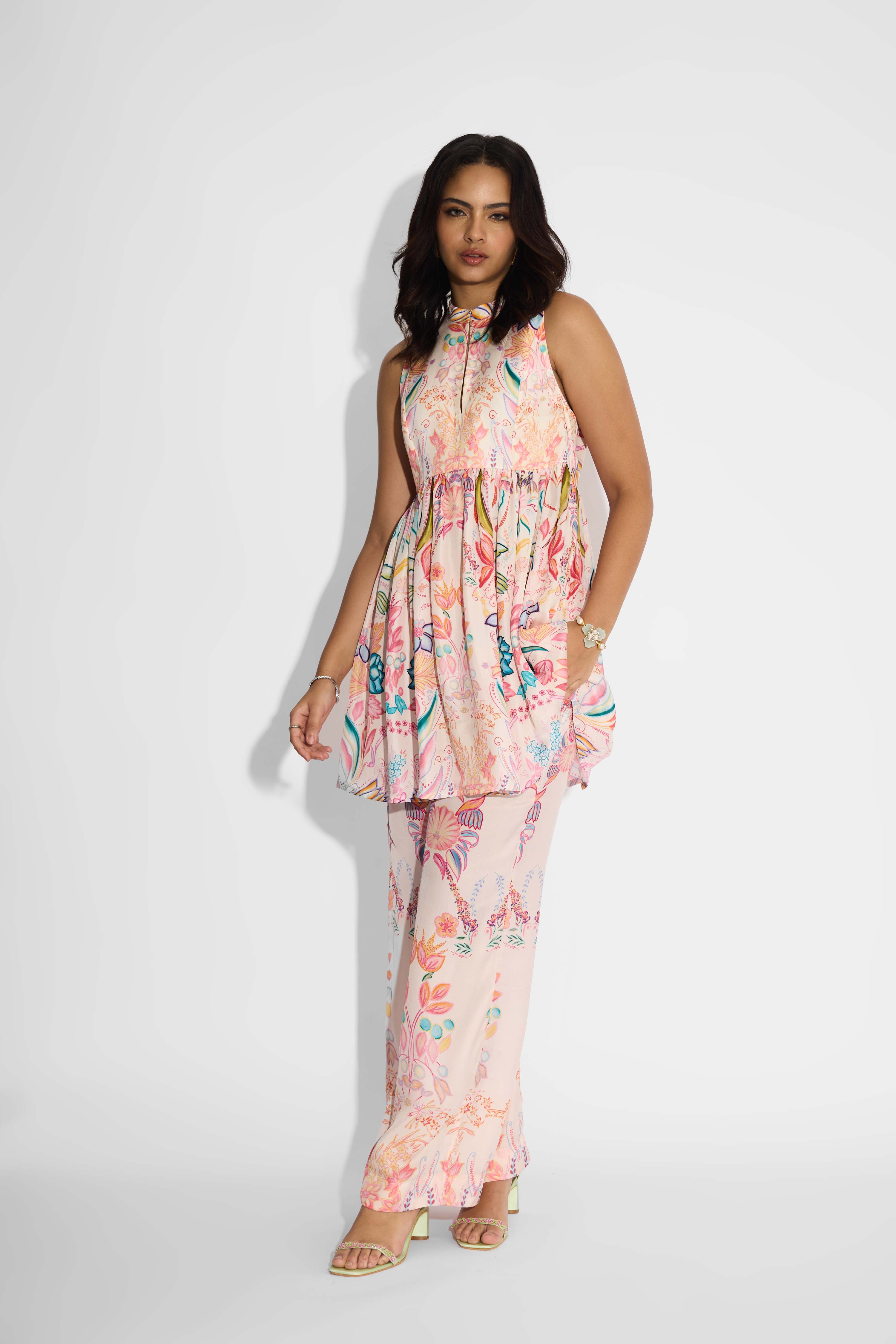 Pale Pink Floral Peplum Set