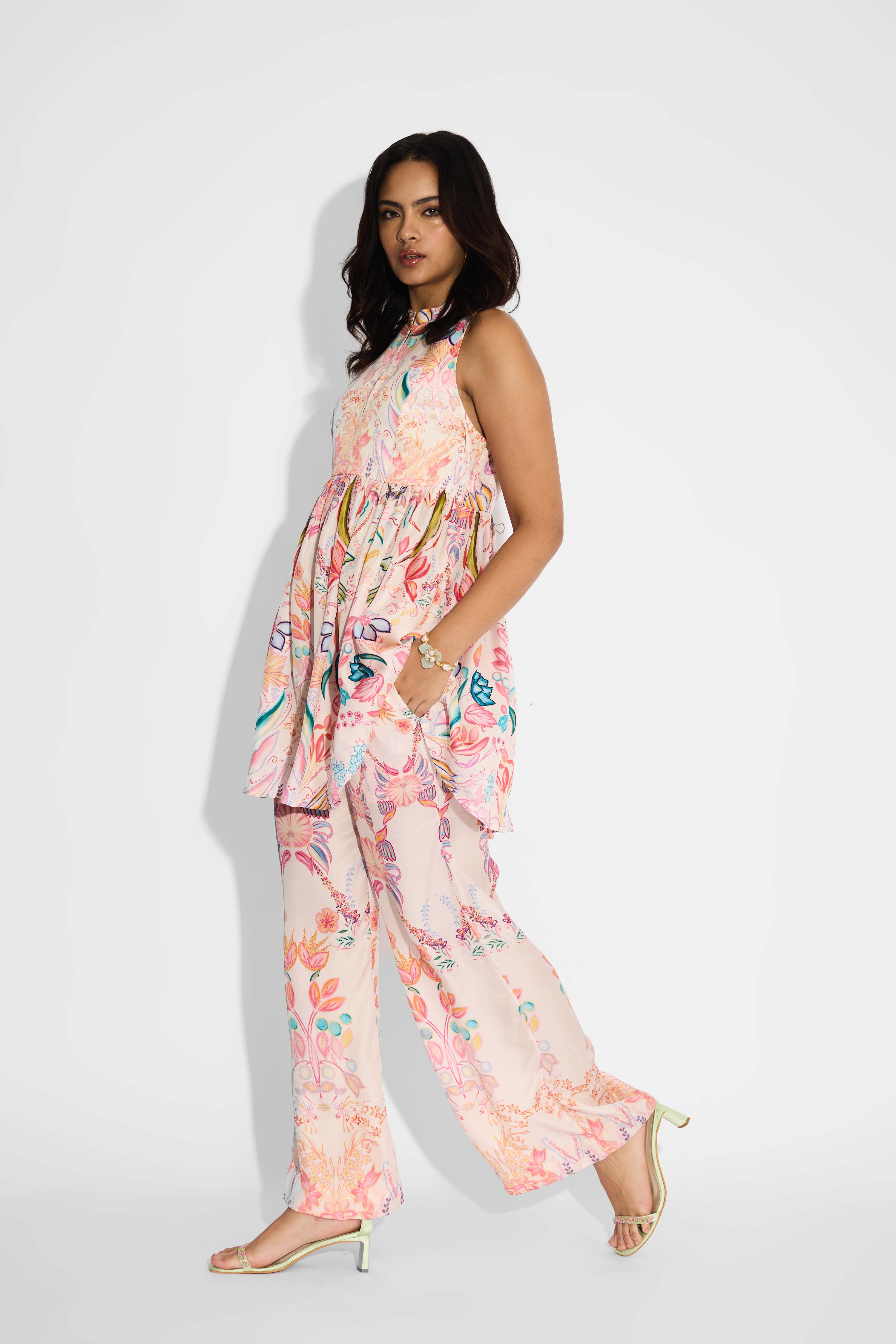Pale Pink Floral Peplum Set