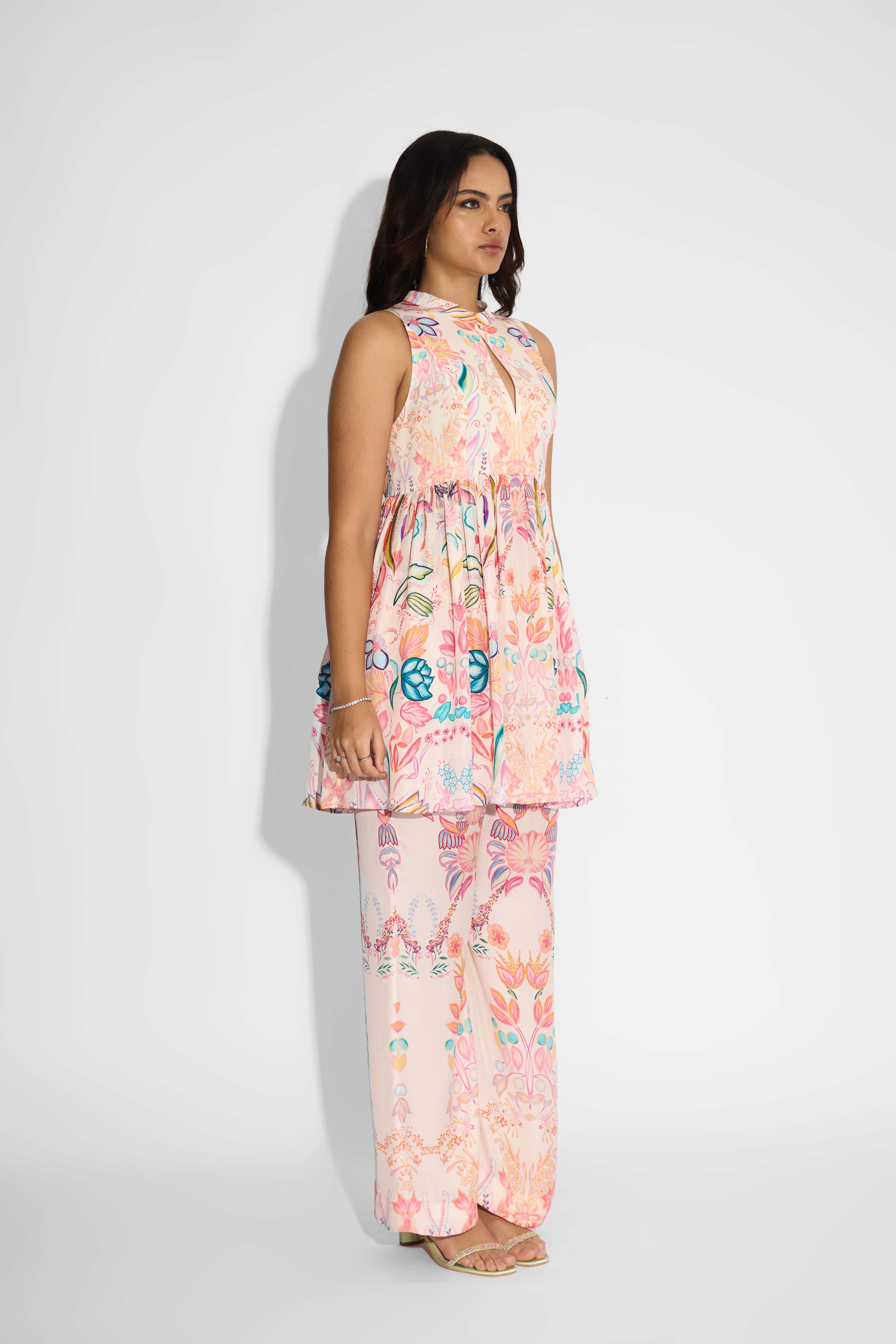 Pale Pink Floral Peplum Set