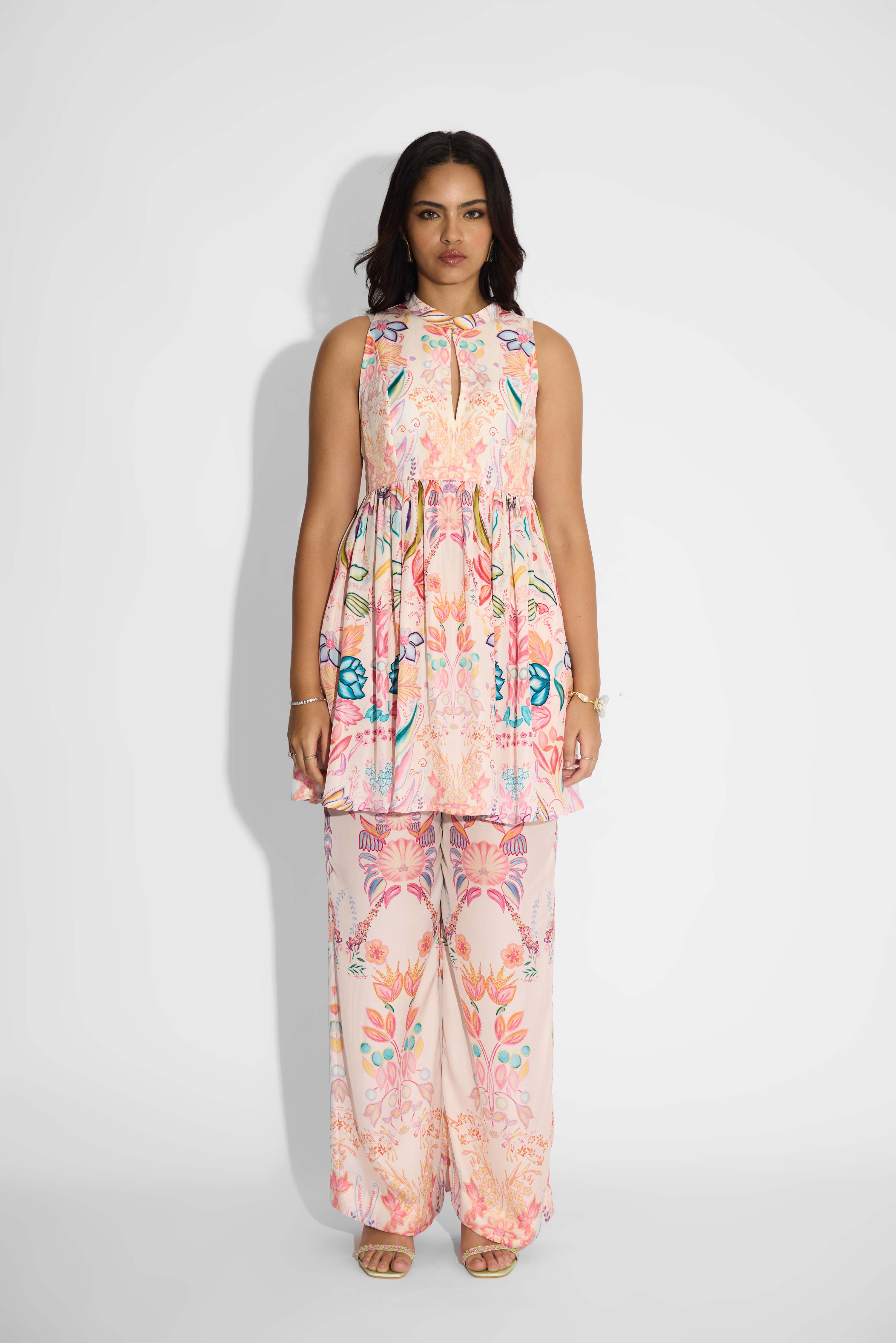 Pale Pink Floral Peplum Set