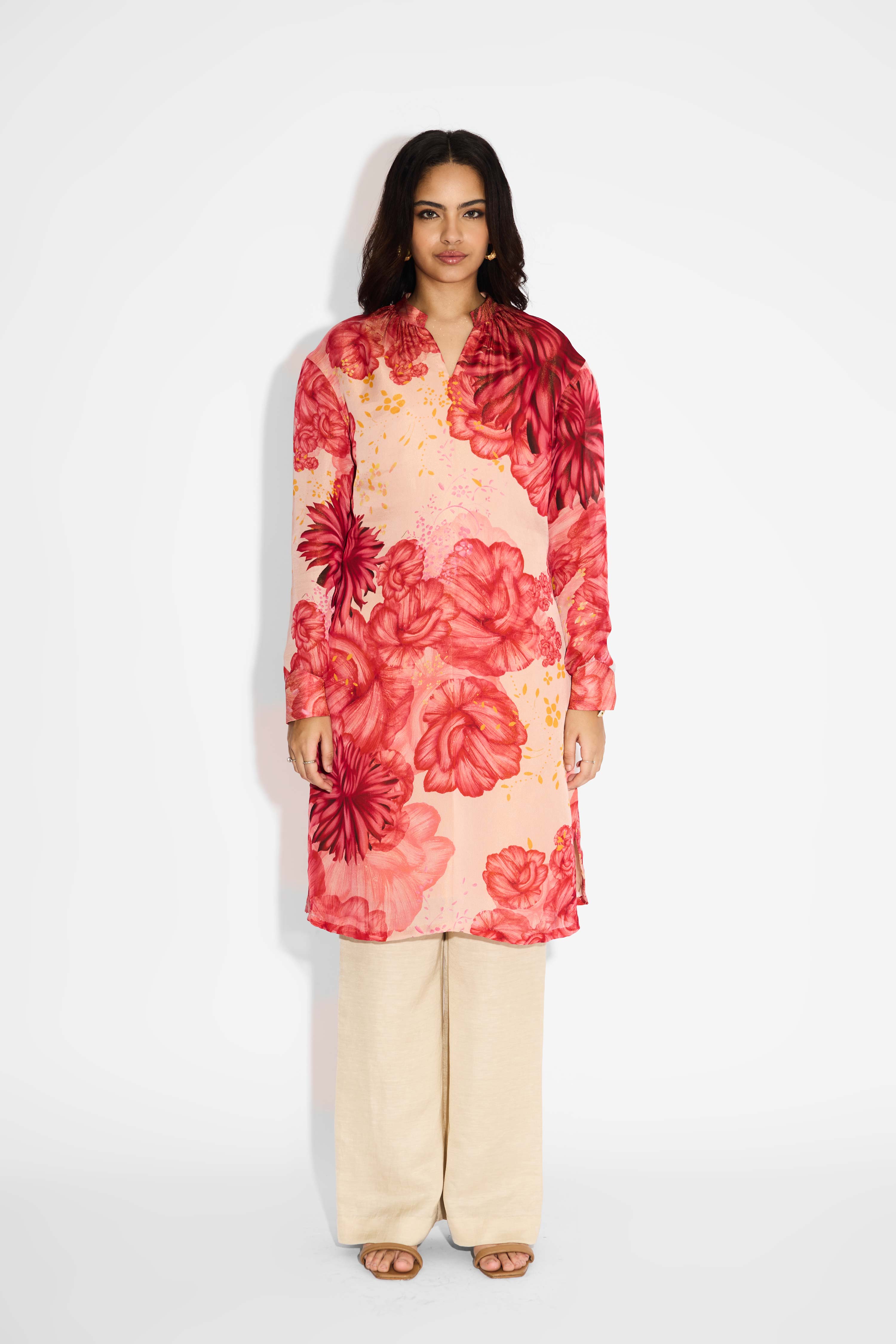 Pink Floral Straight Kurta