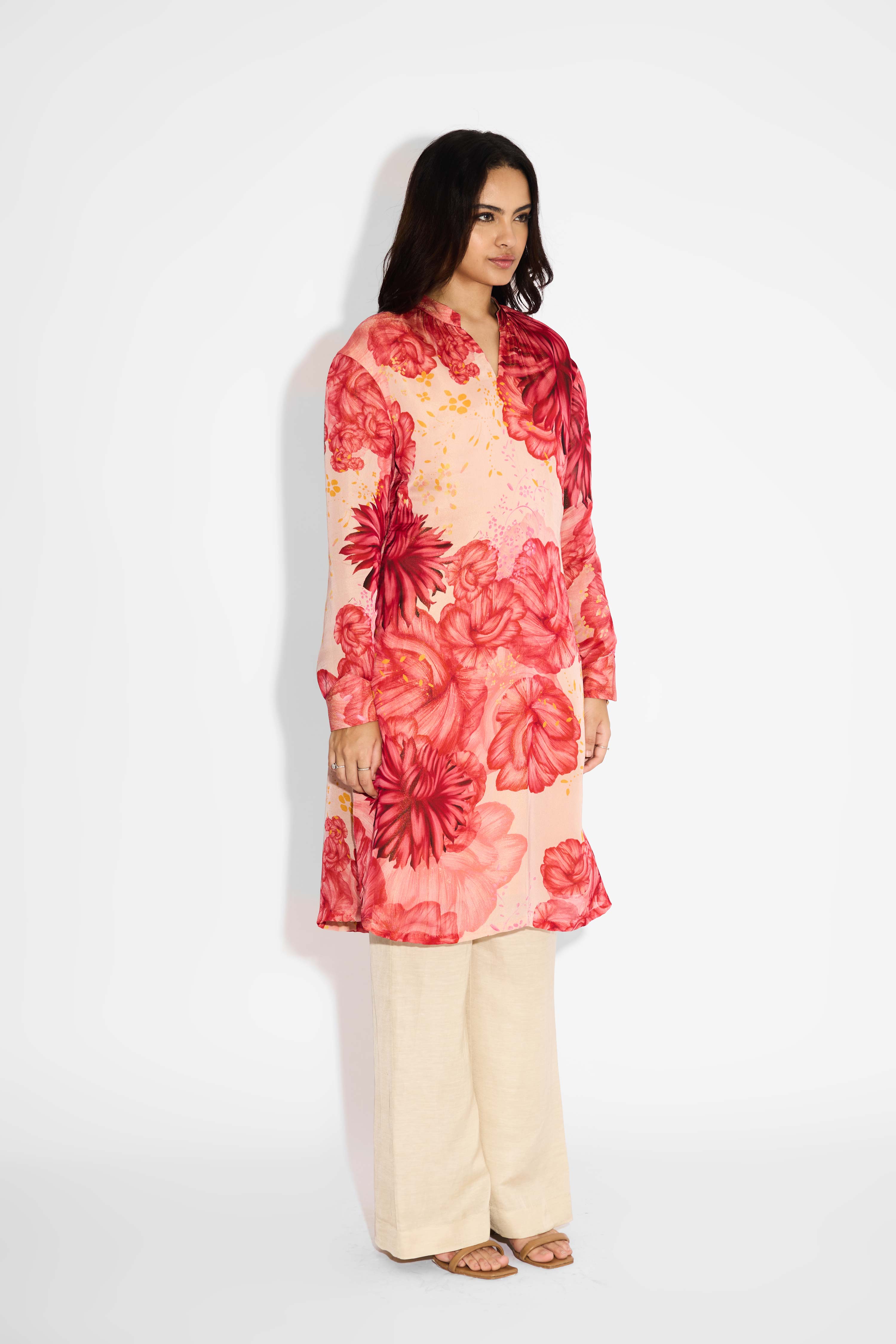 Pink Floral Straight Kurta