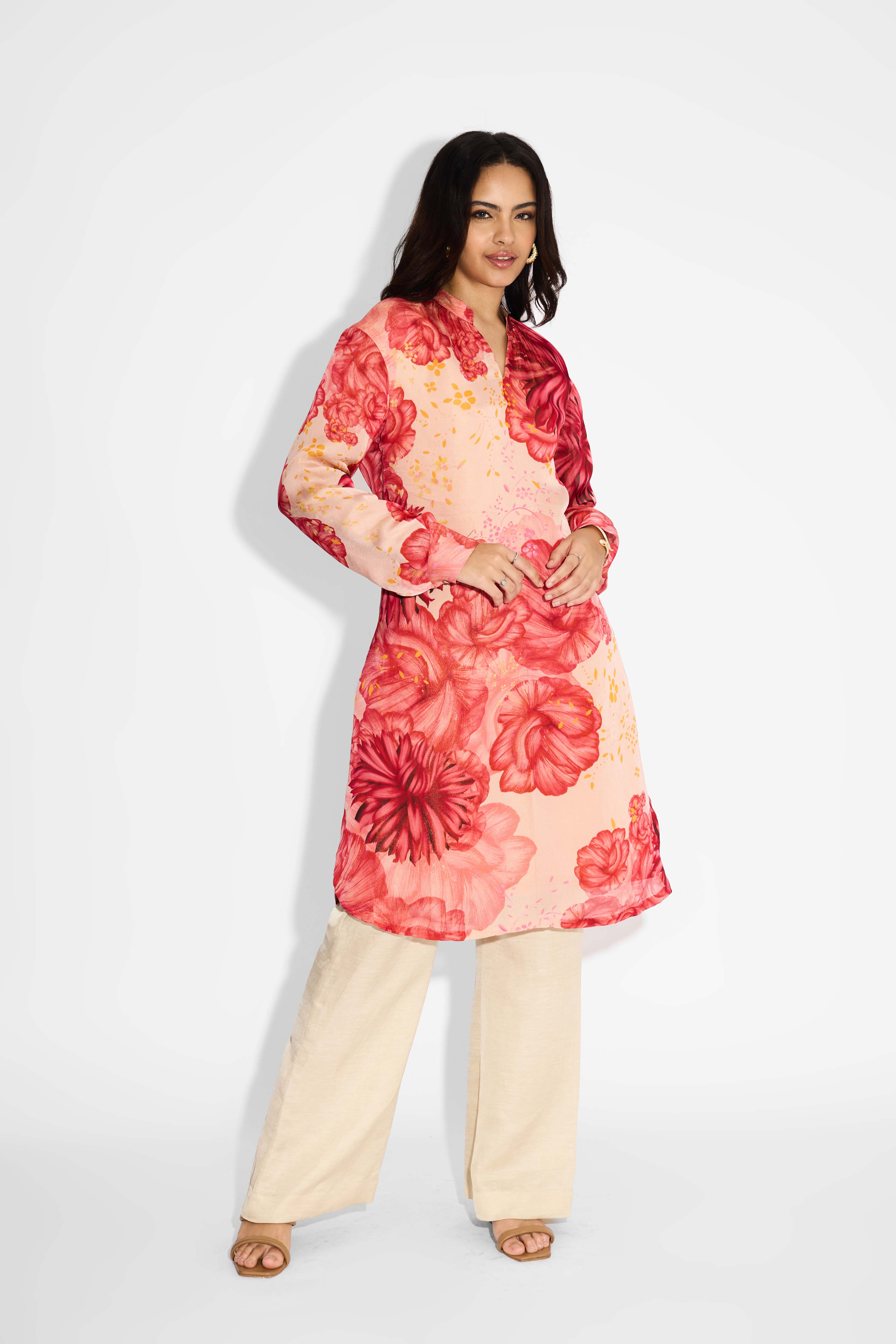 Pink Floral Straight Kurta
