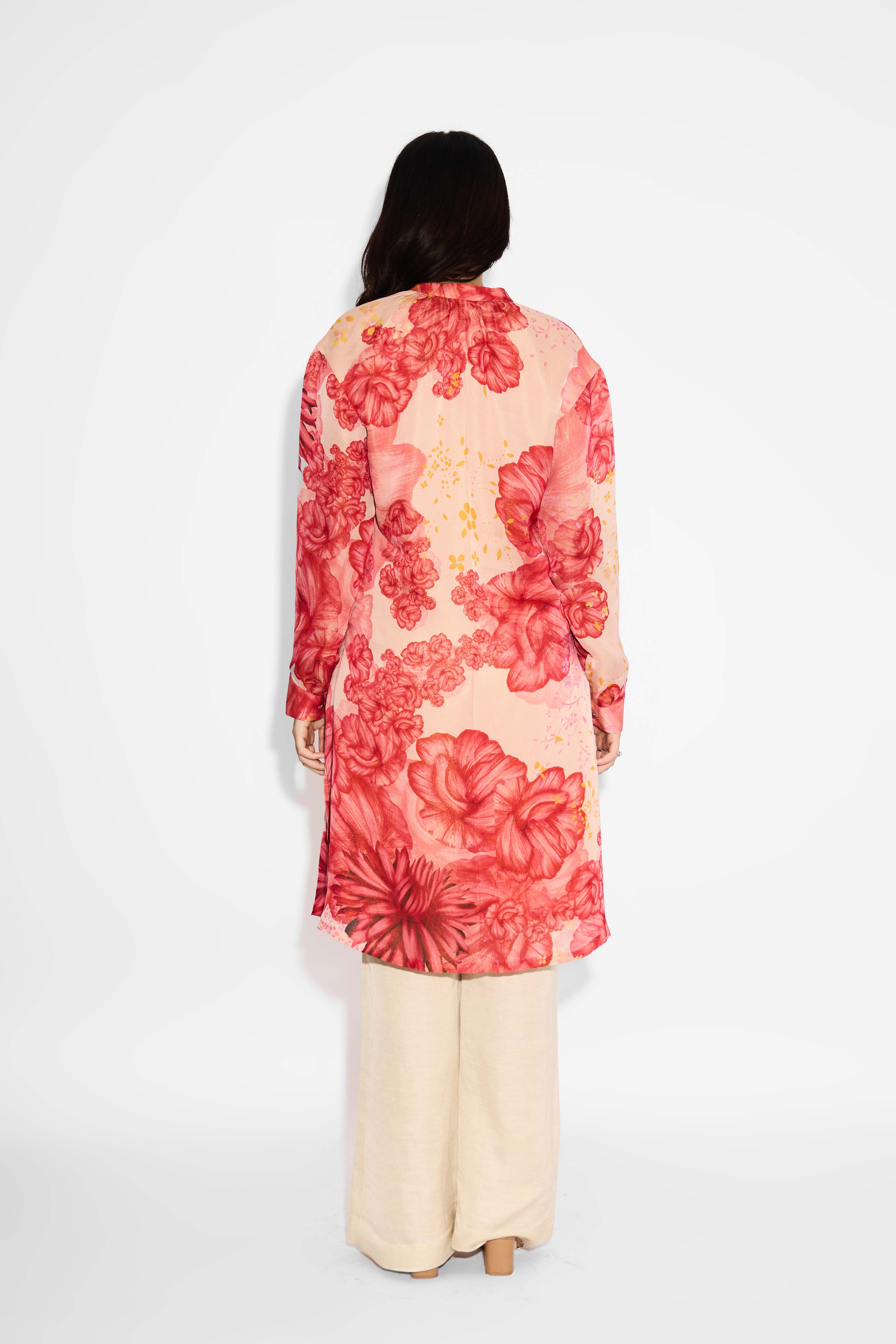 Pink Floral Straight Kurta