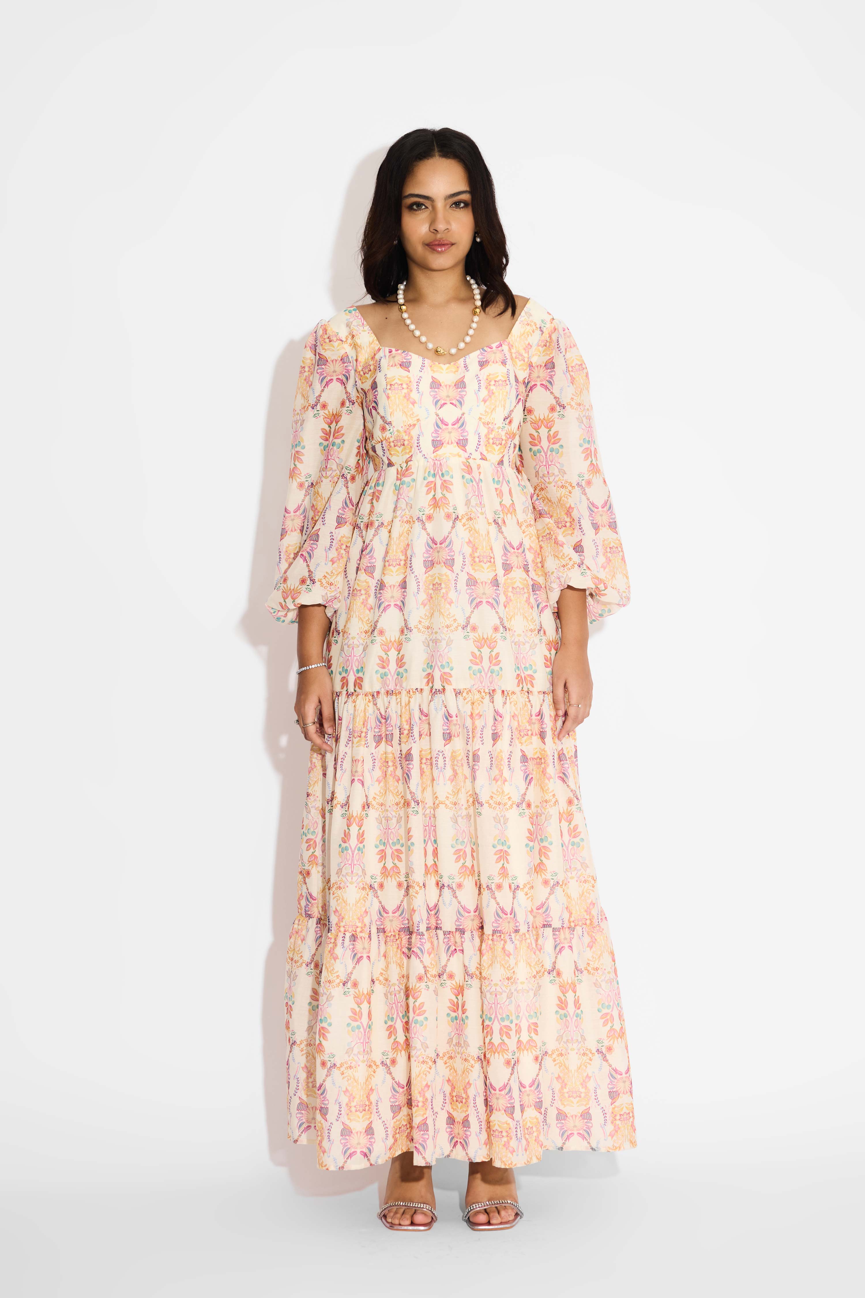 Ivory Floral Tier Dress