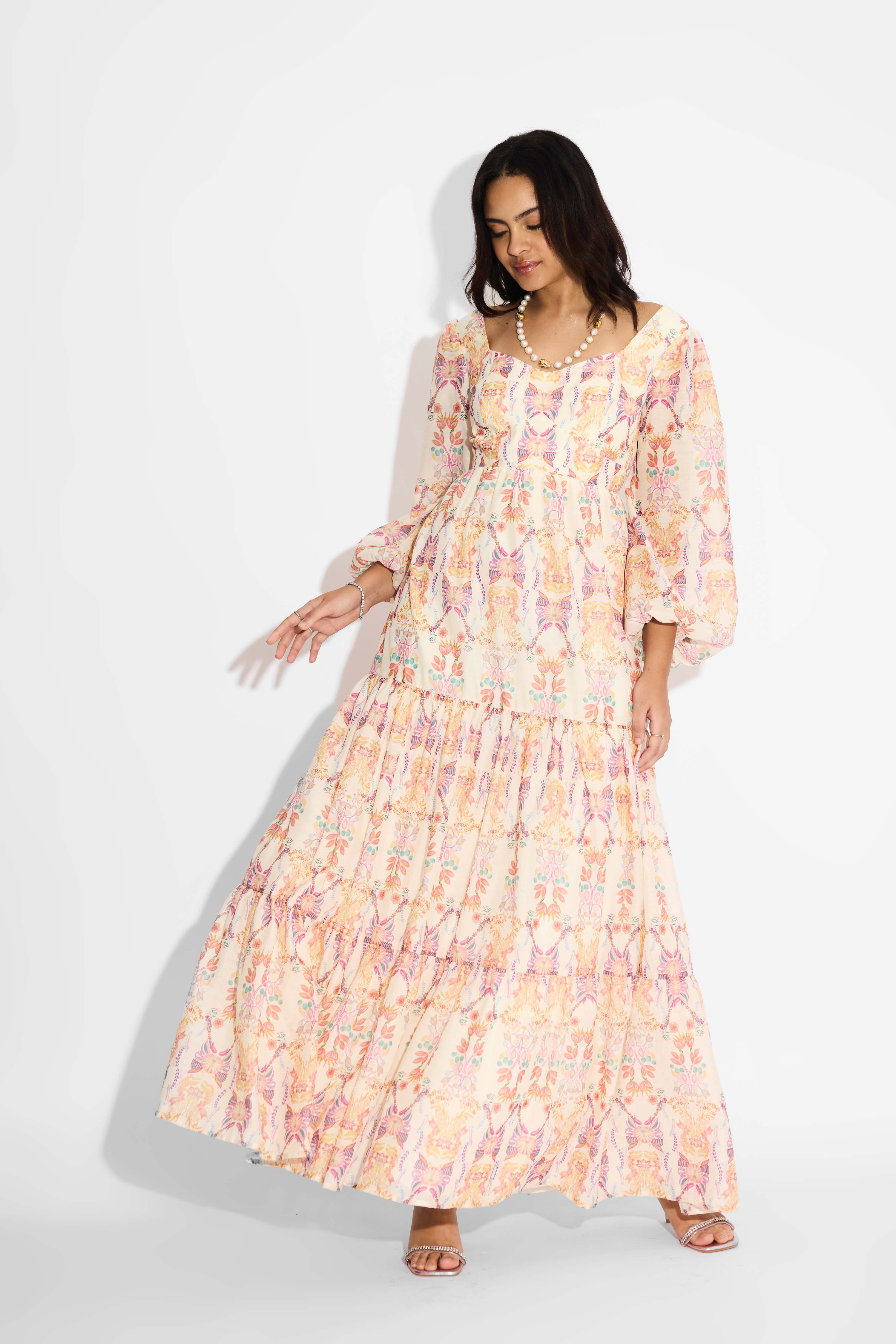Ivory Floral Tier Dress