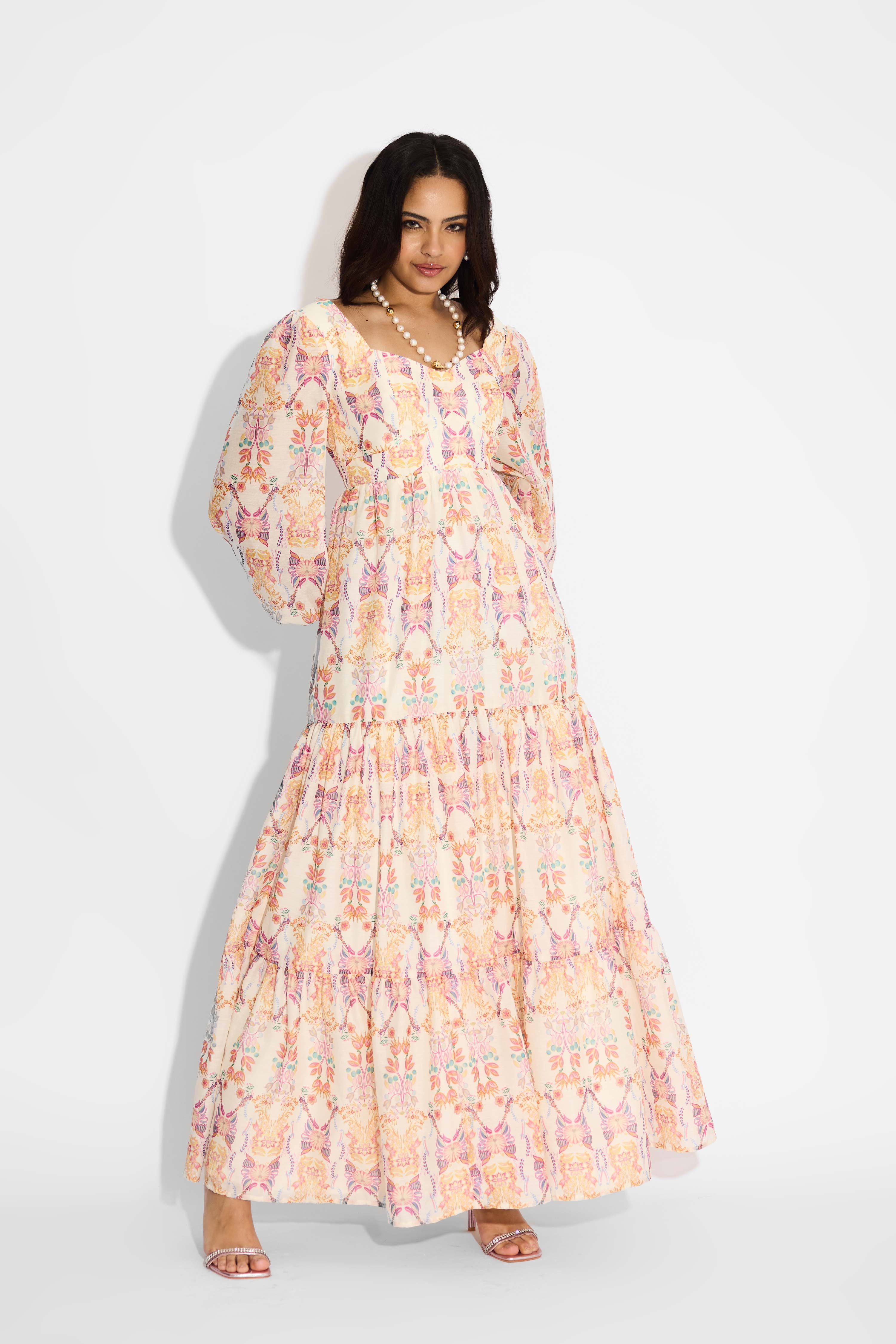 Ivory Floral Tier Dress