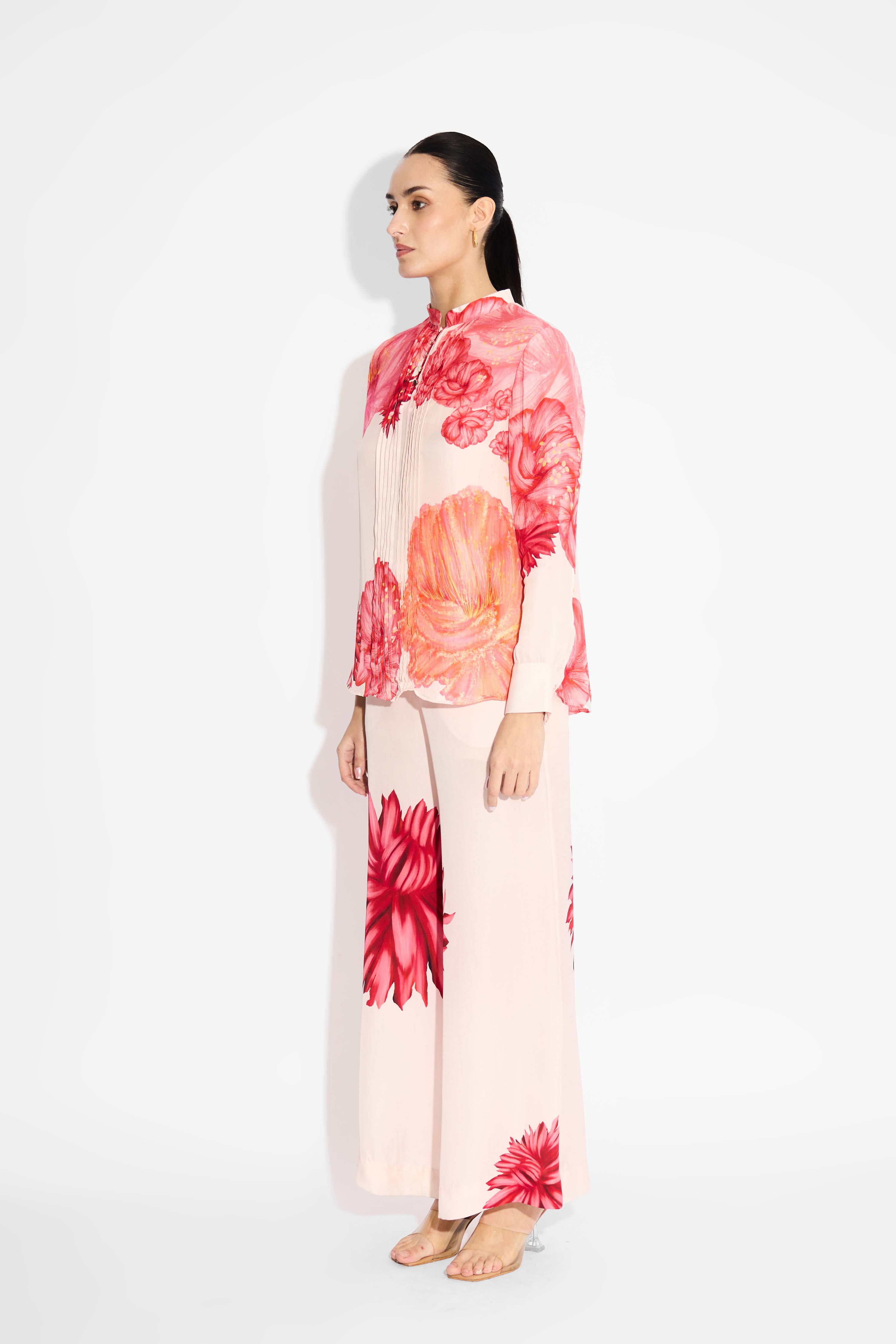 Floral Print Pintuck Shirt