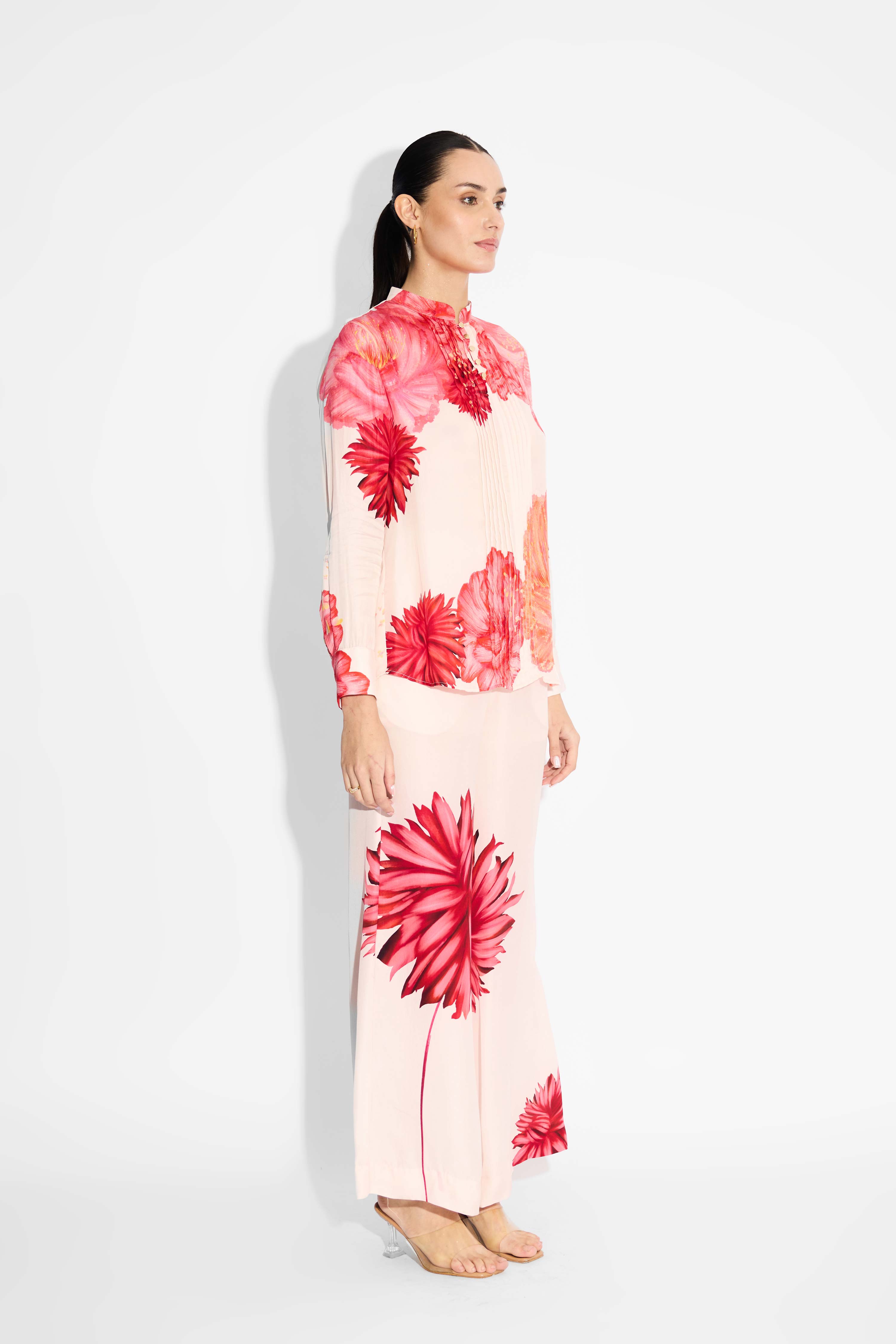 Floral Print Pintuck Shirt
