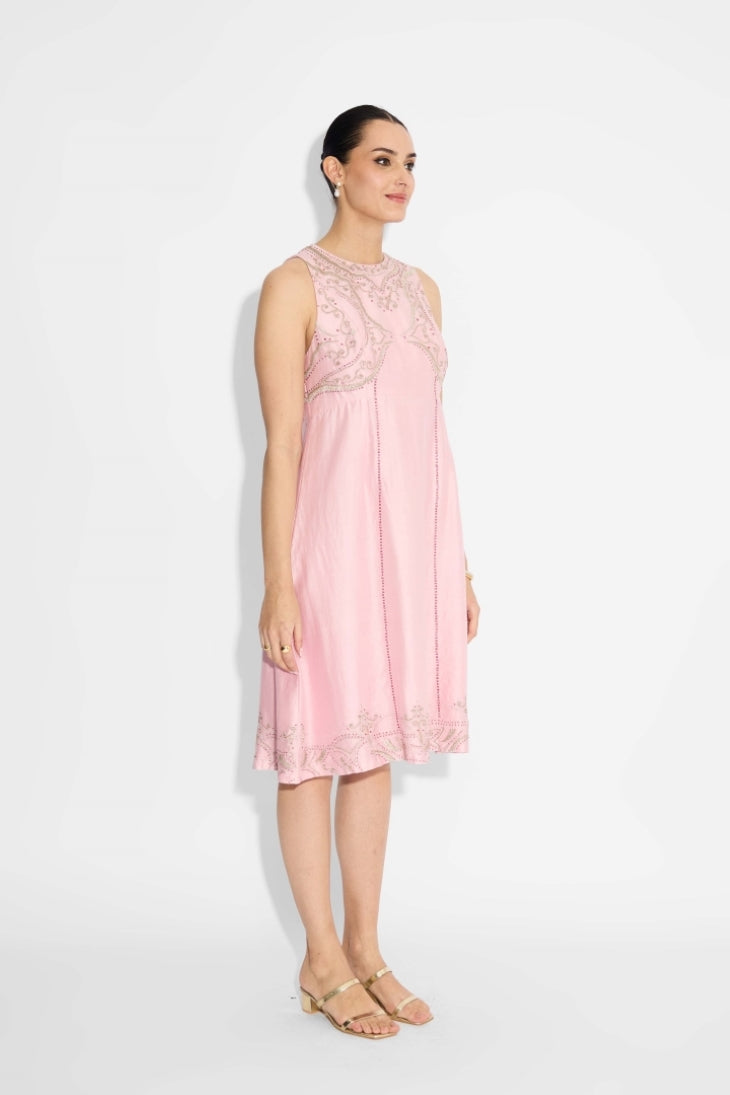 Pink Embellished Flare Dress