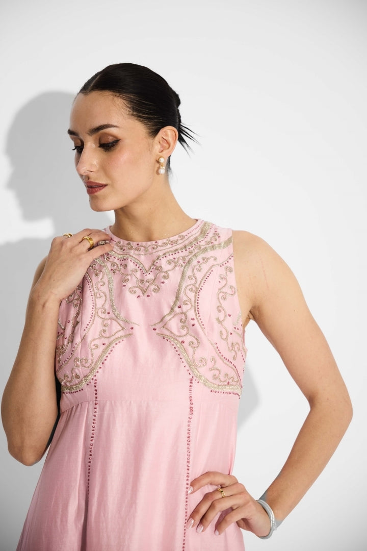 Pink Embellished Flare Dress
