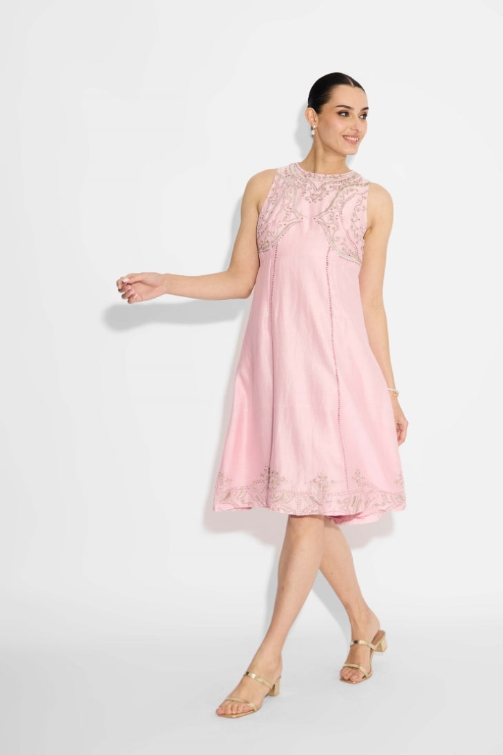 Pink Embellished Flare Dress