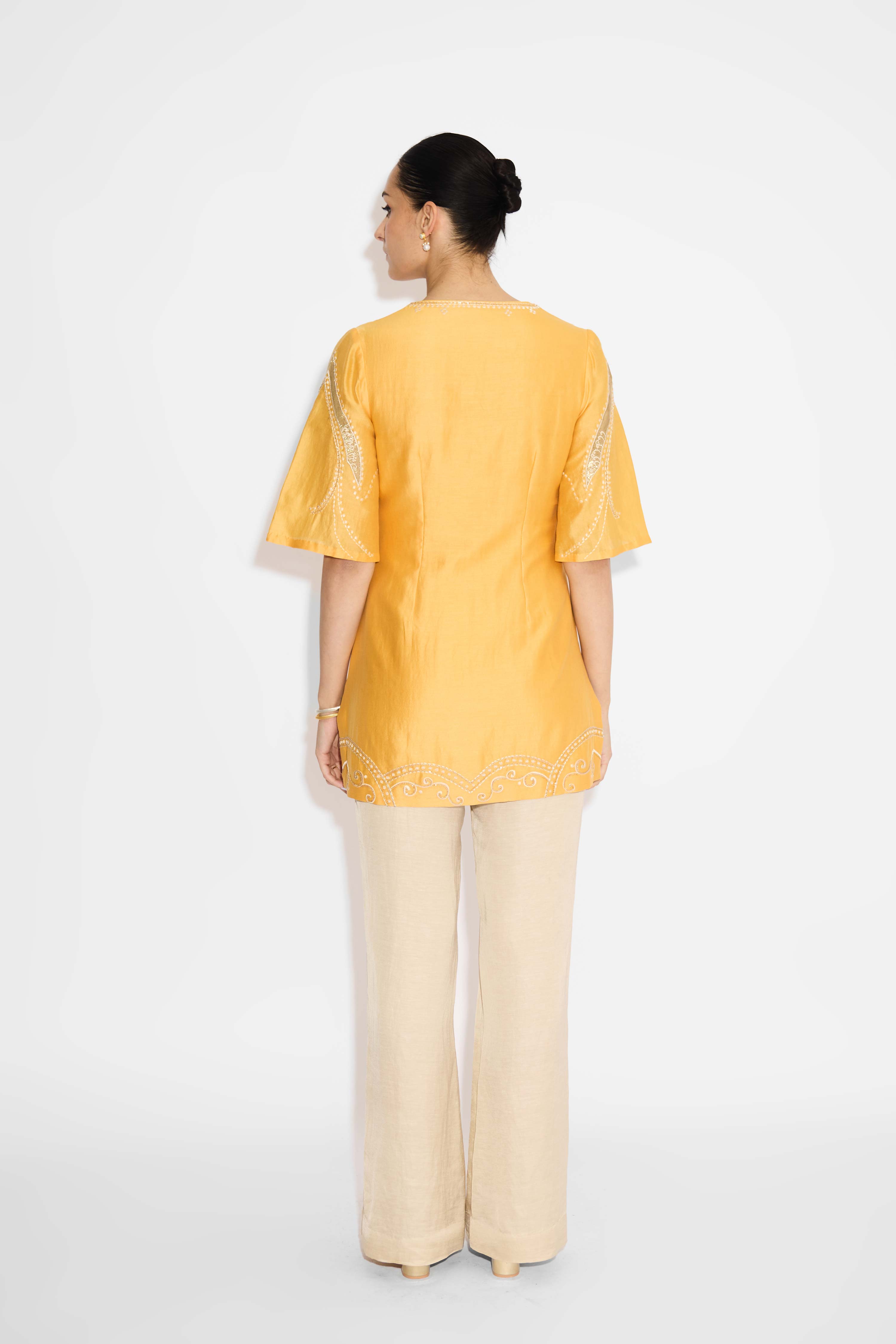 Applique Yellow Short Kurta