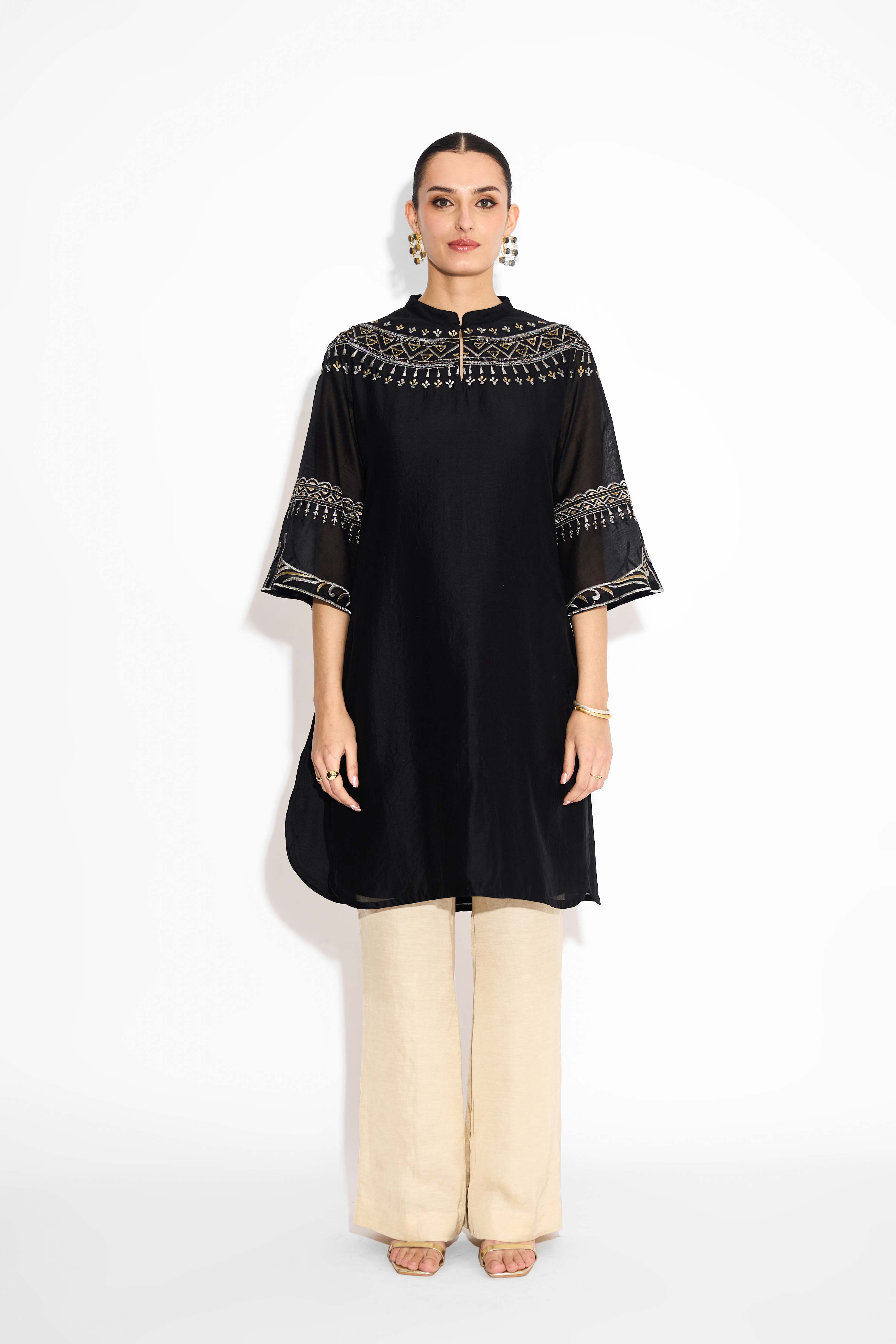 Embellished Black Straight Kurta
