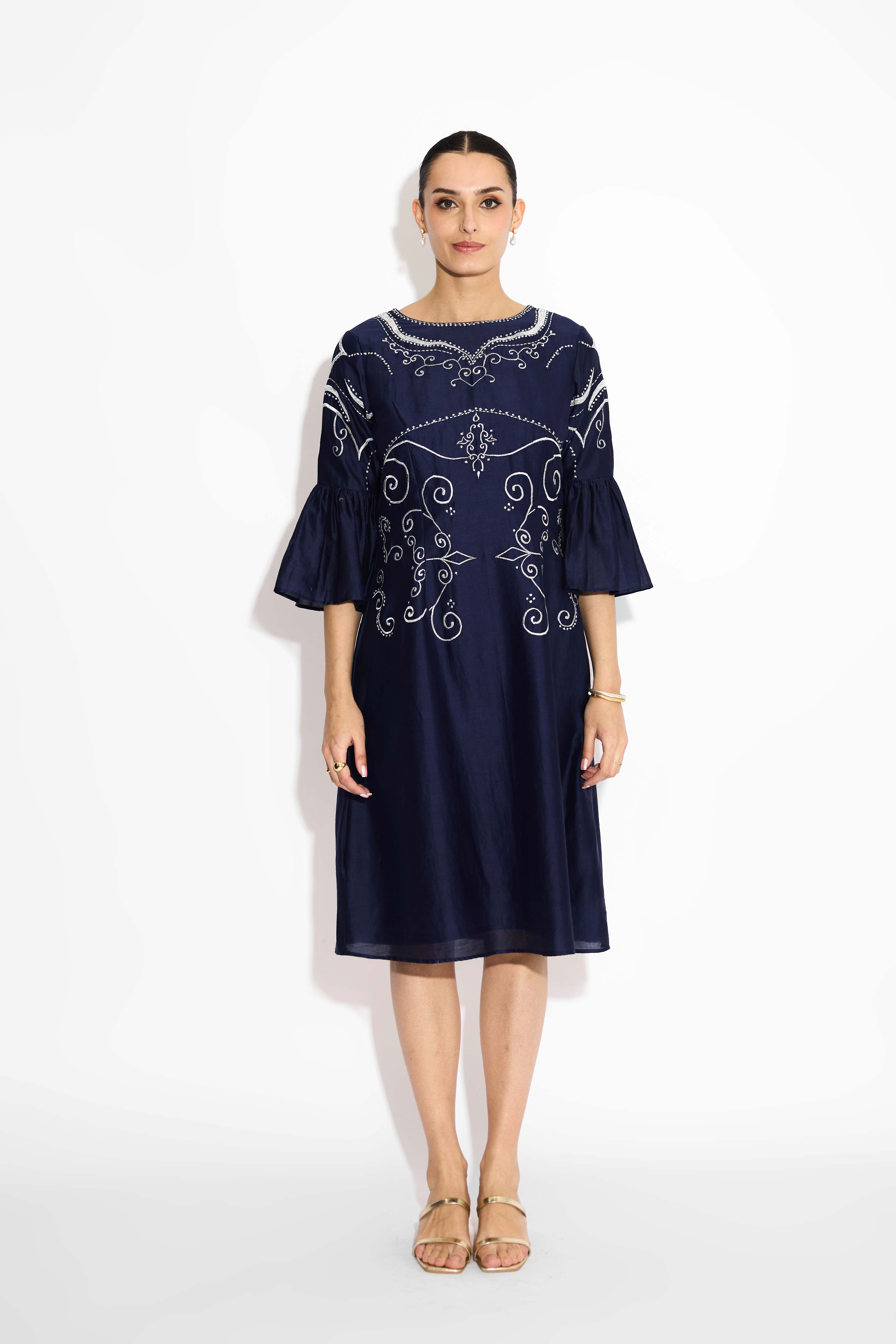 silver embellished Navy Blue dress