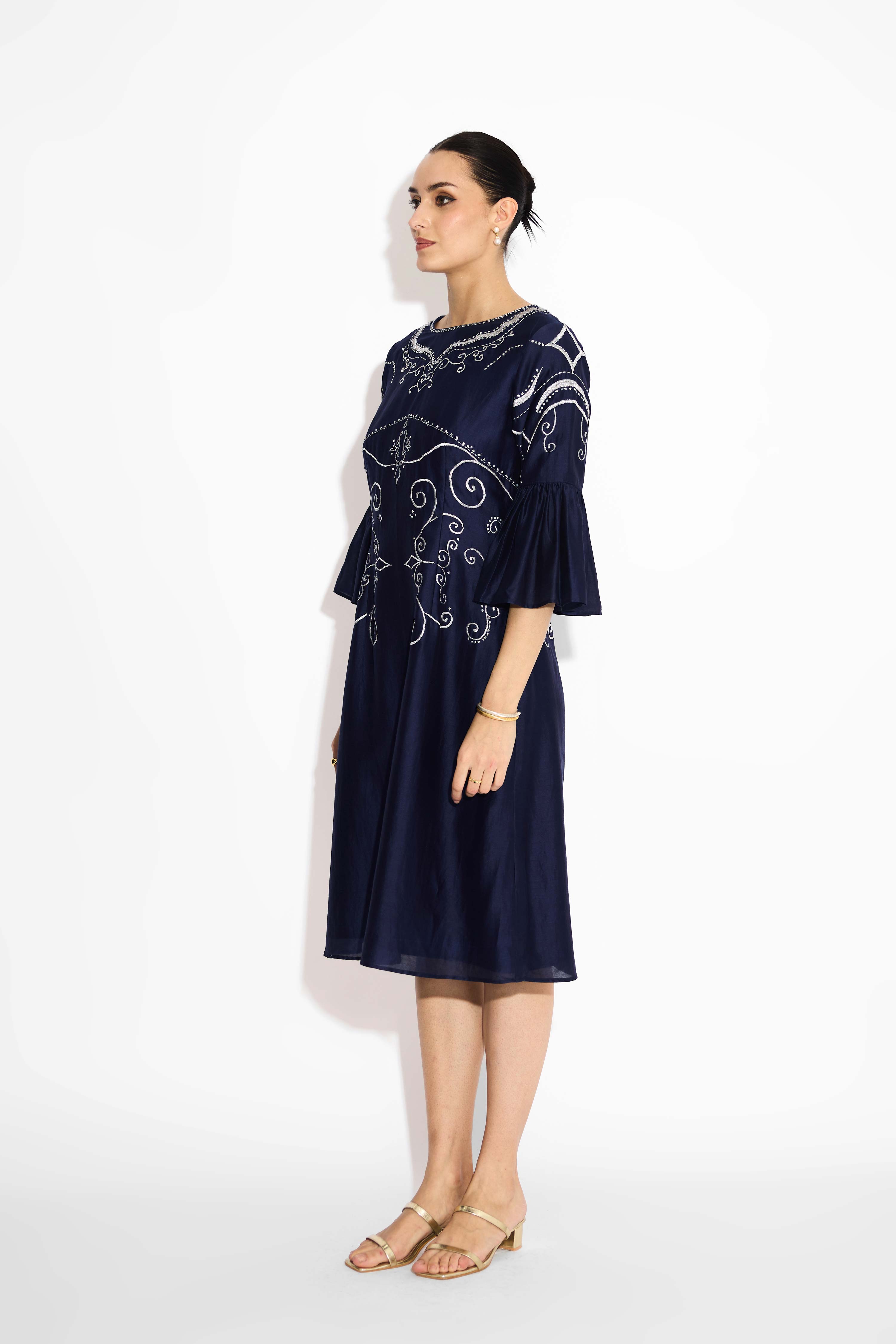 silver embellished Navy Blue dress