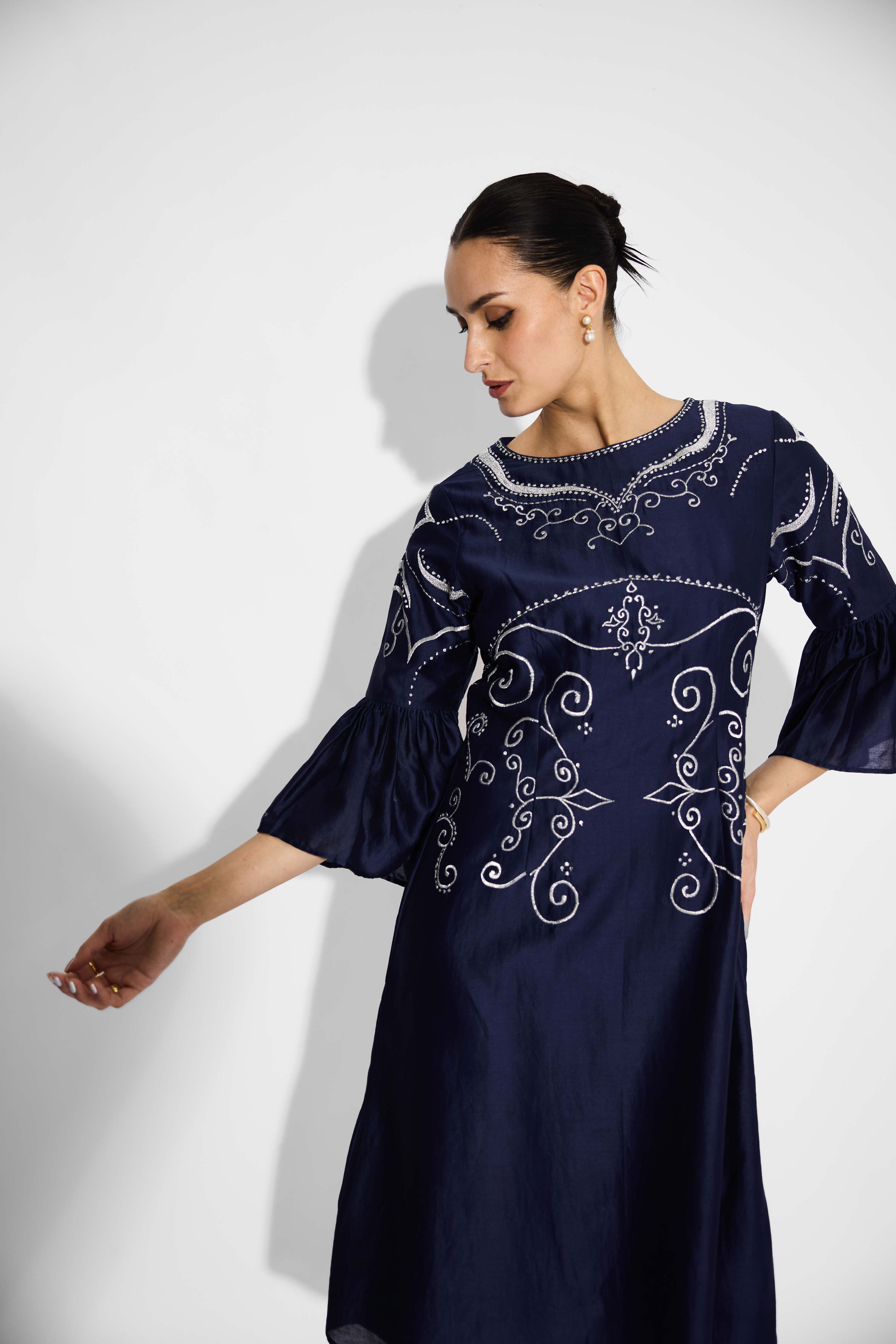 silver embellished Navy Blue dress