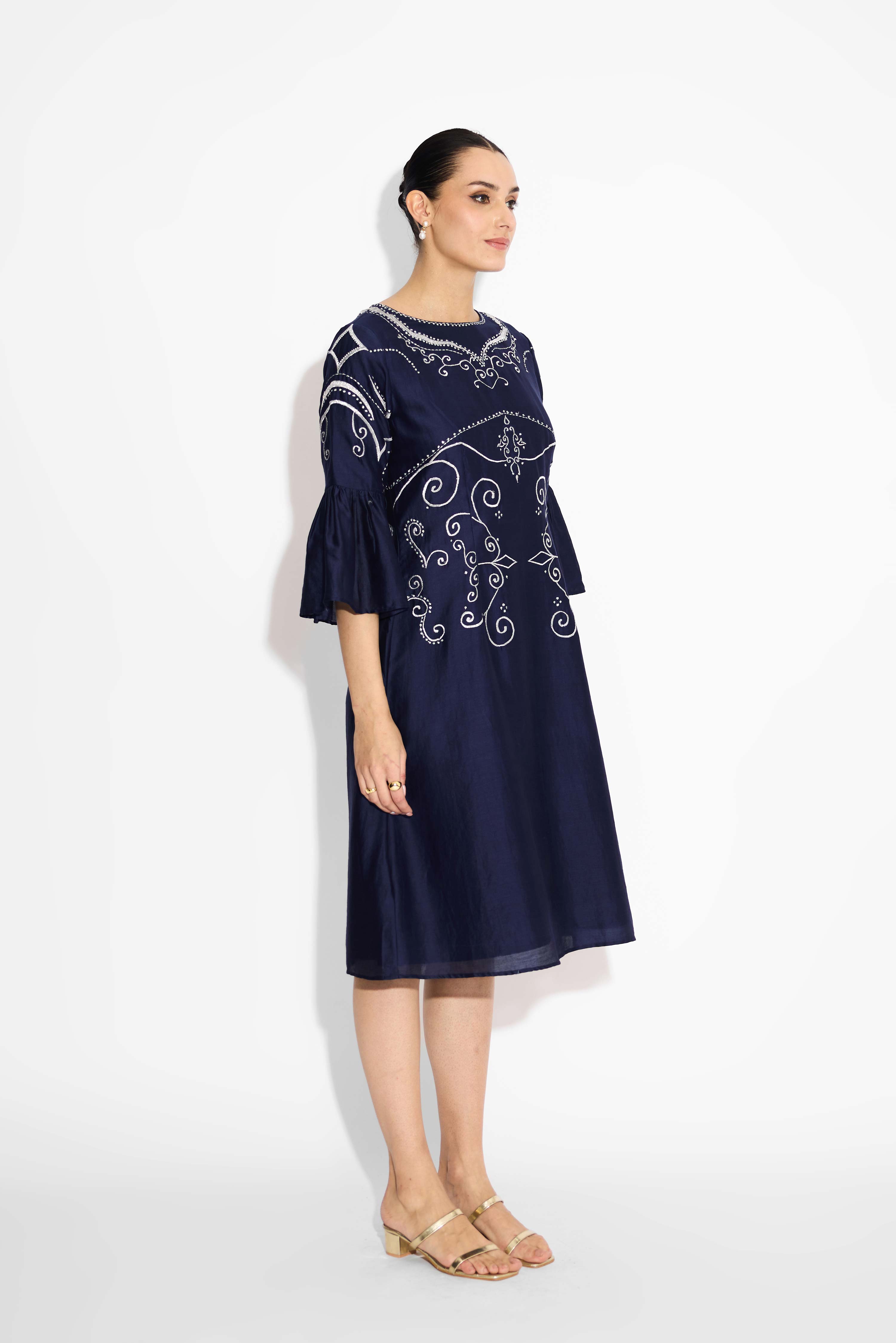silver embellished Navy Blue dress