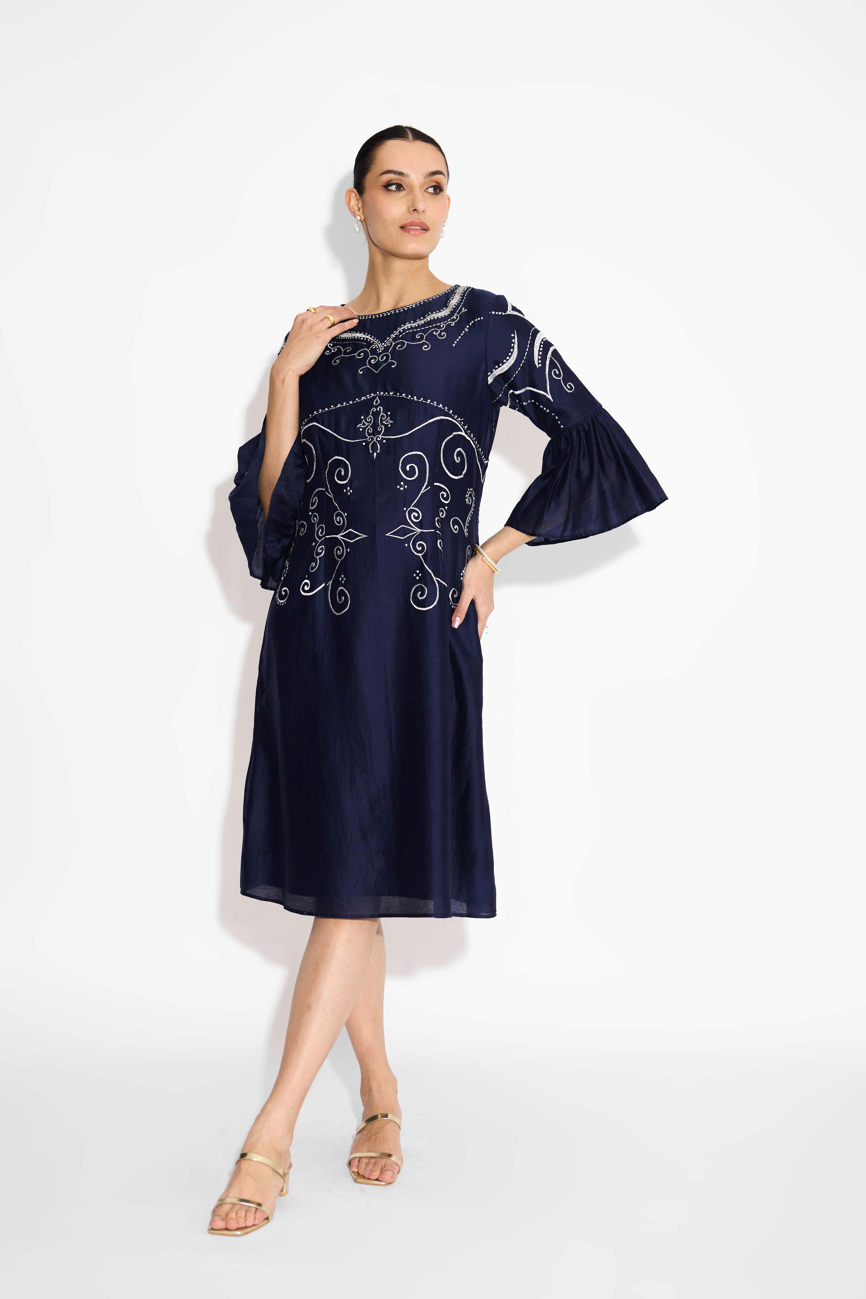 silver embellished Navy Blue dress