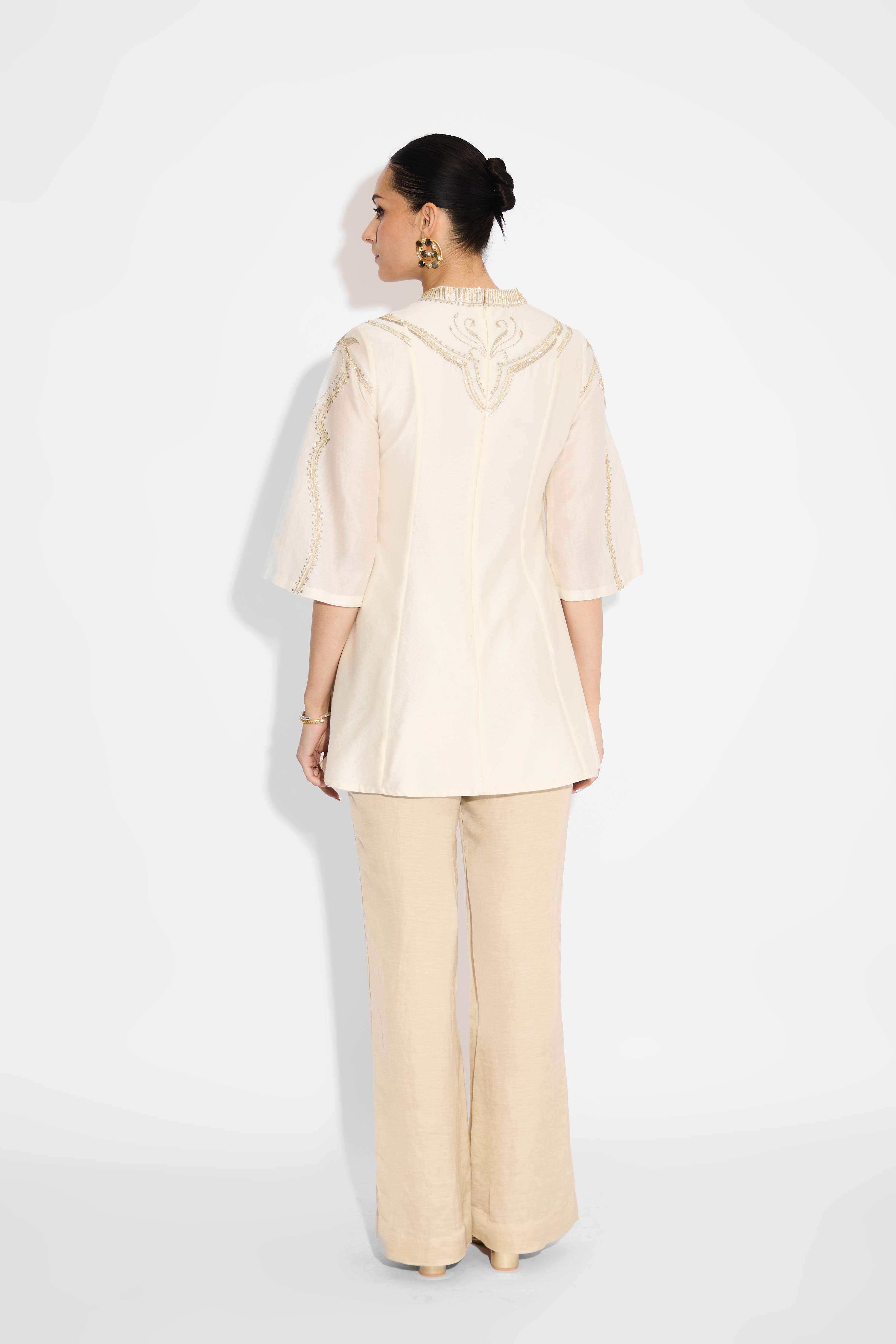 Pearl Embellished Ivory Short Embellished Kurta