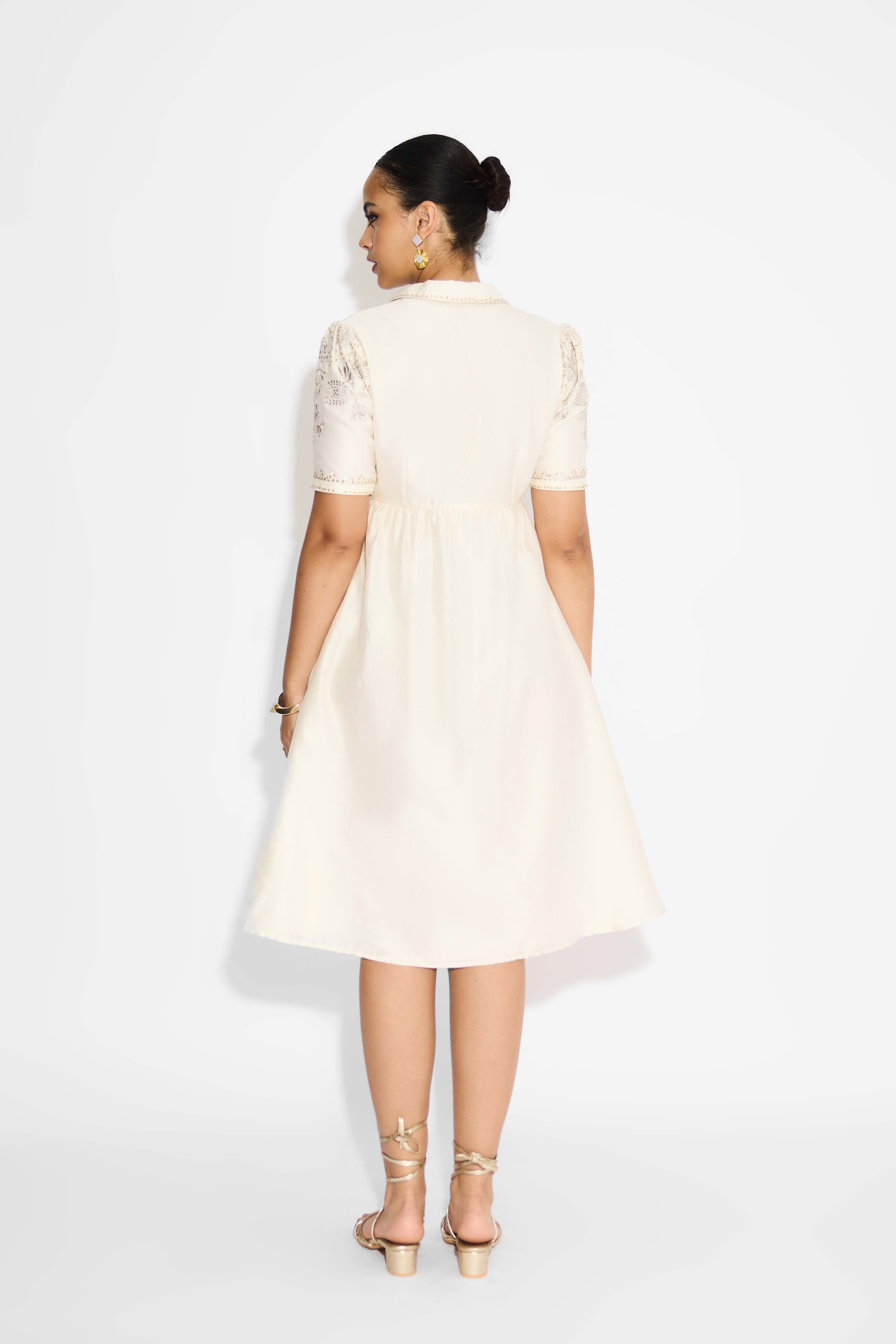 Gold Embellished Ivory Dress