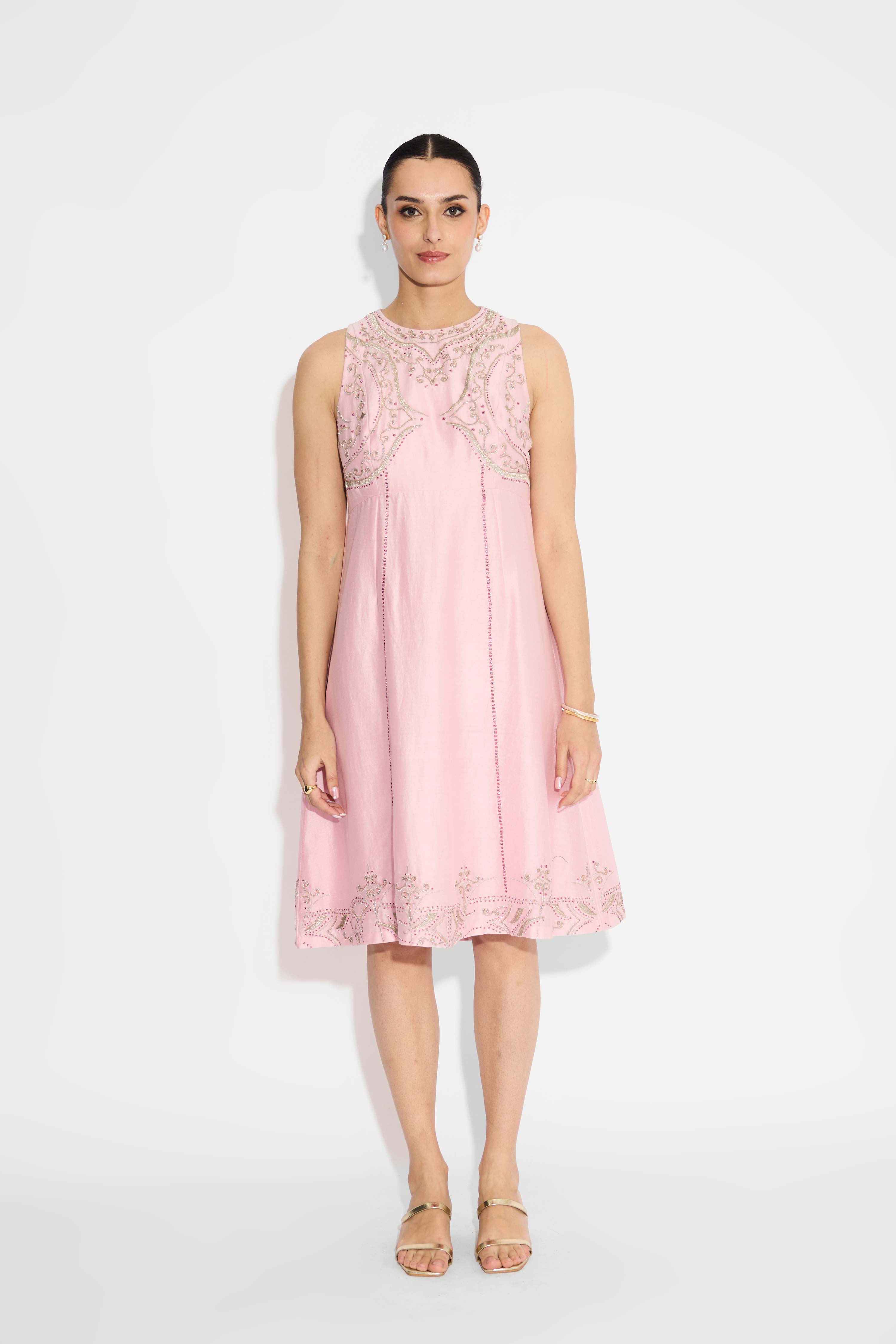 Silver Embellished Pink Long Dress