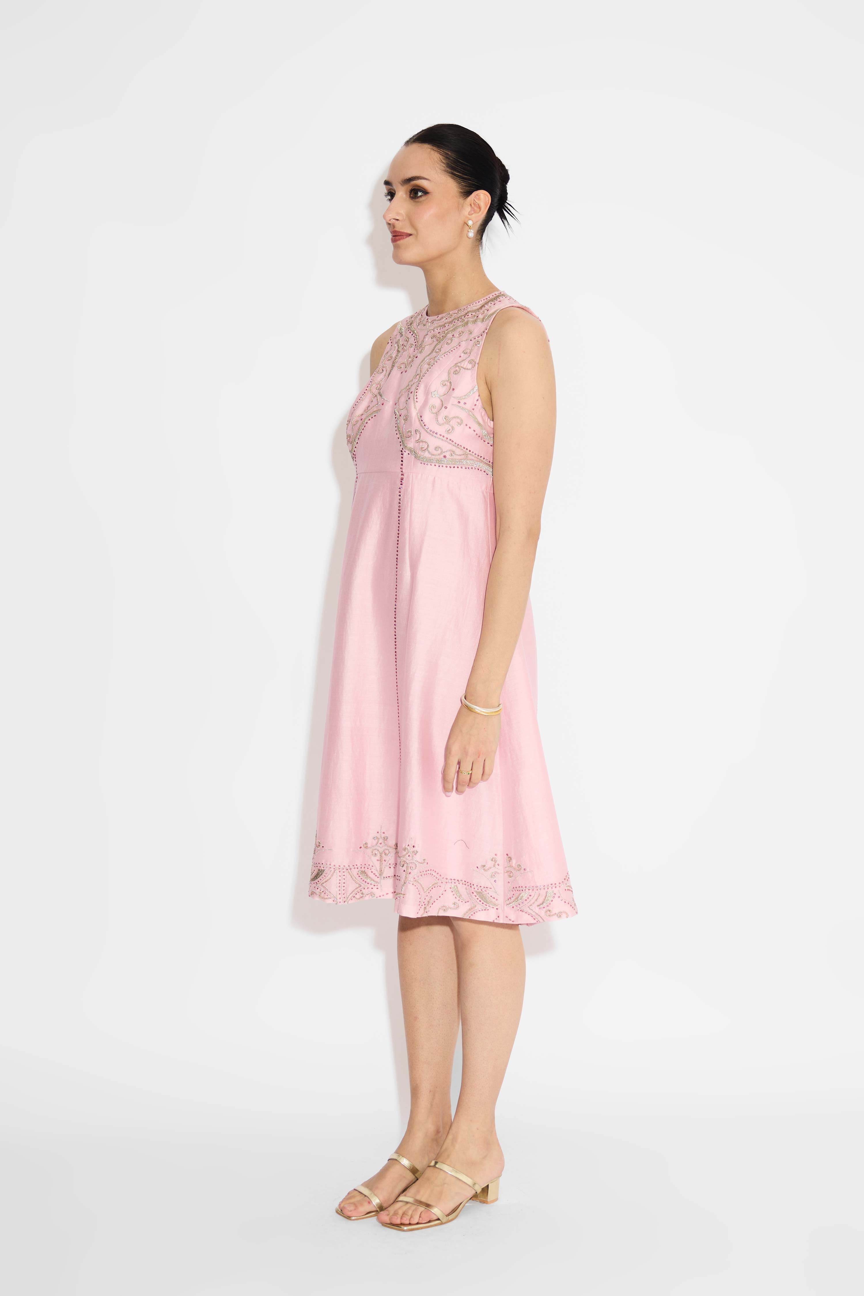 Silver Embellished Pink Long Dress