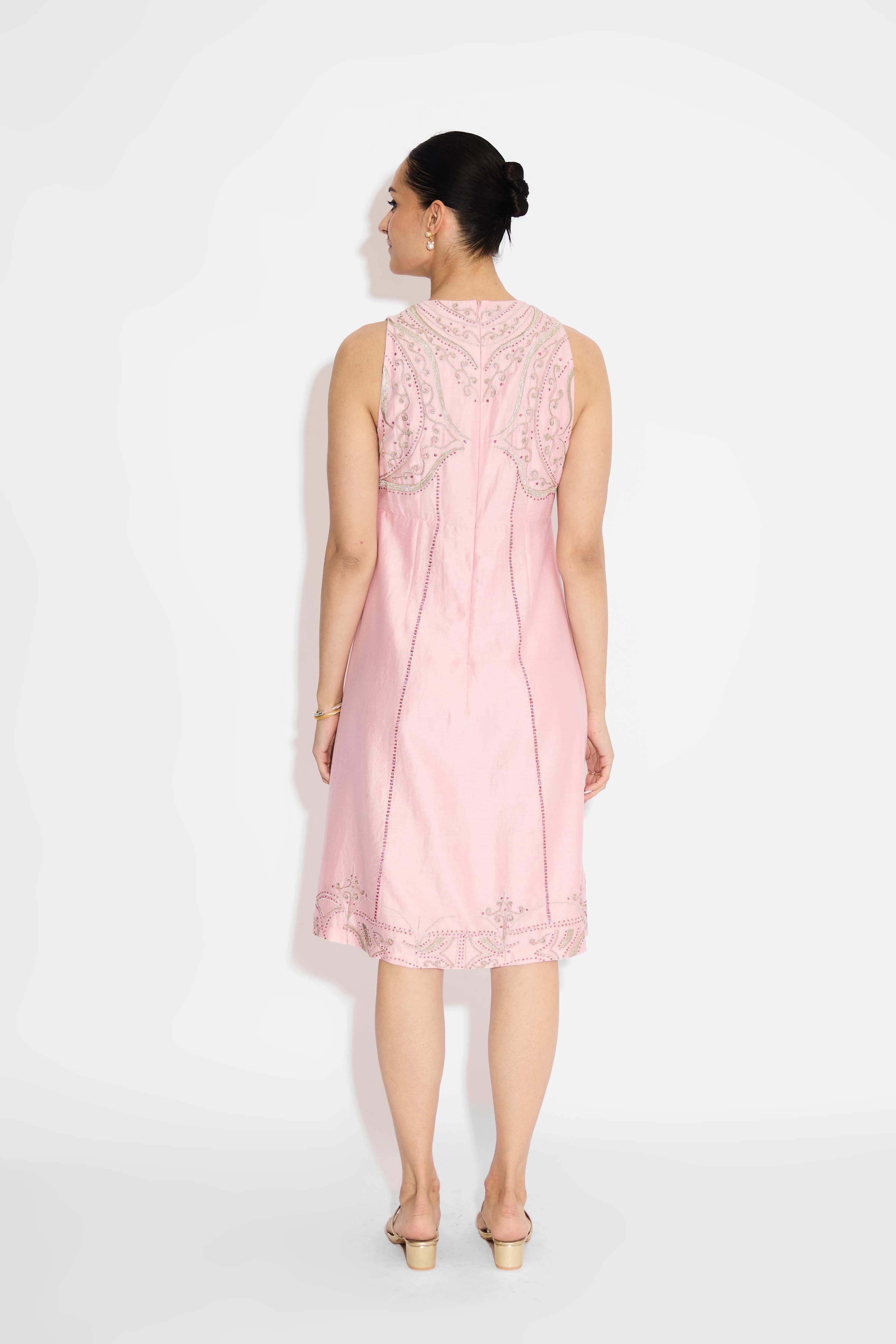 Silver Embellished Pink Long Dress