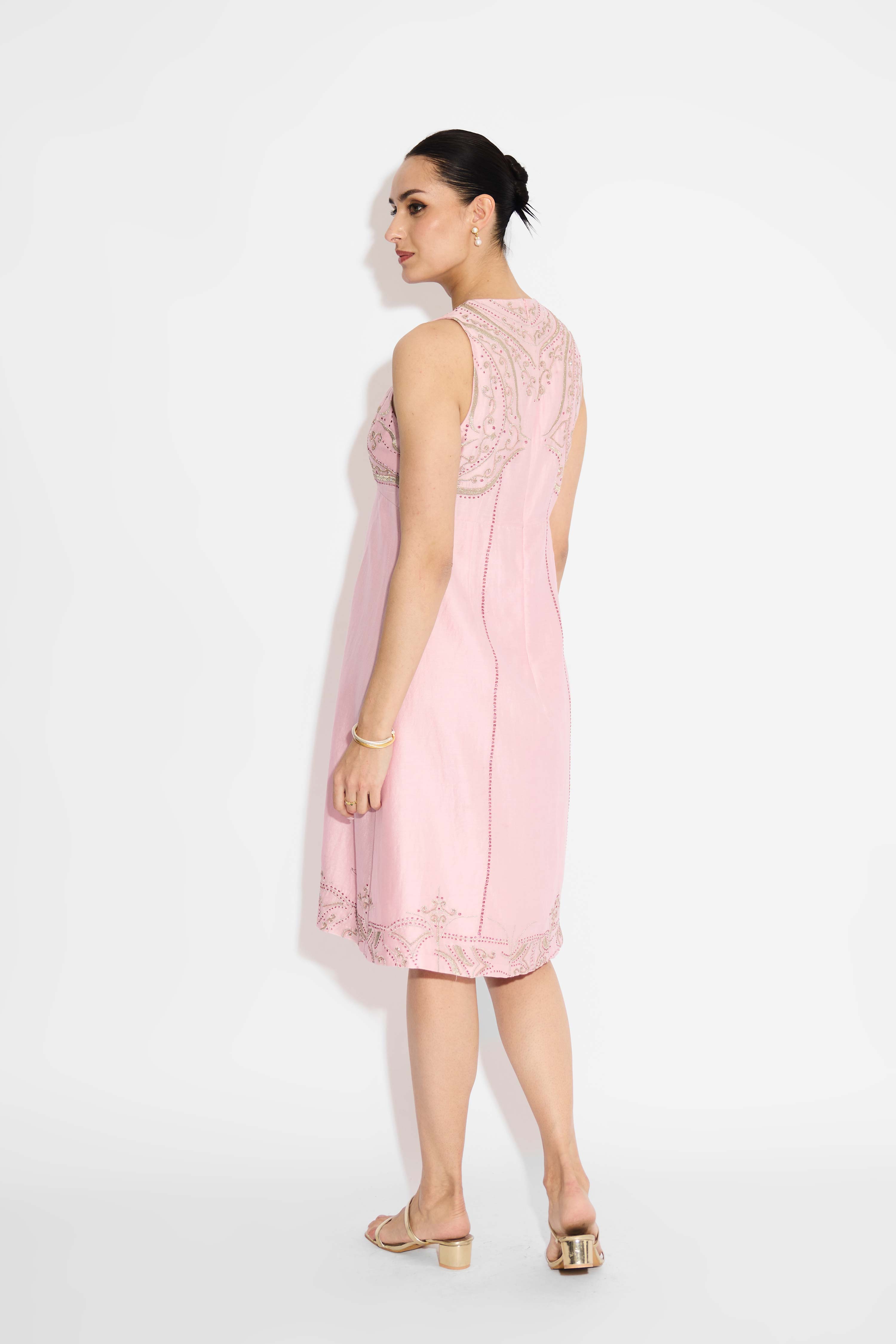 Silver Embellished Pink Long Dress