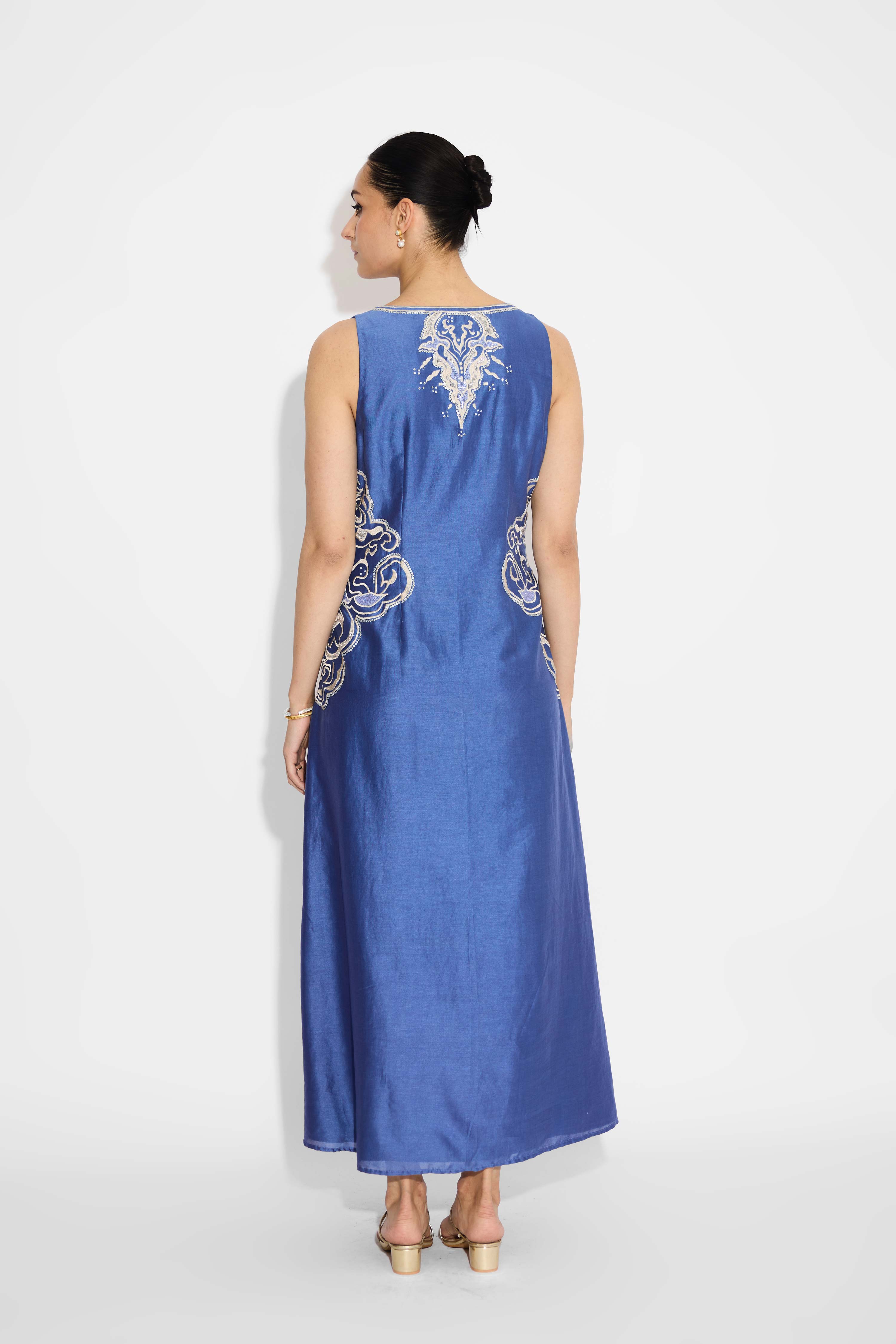 Silver Embellished Indigo Flare Dress
