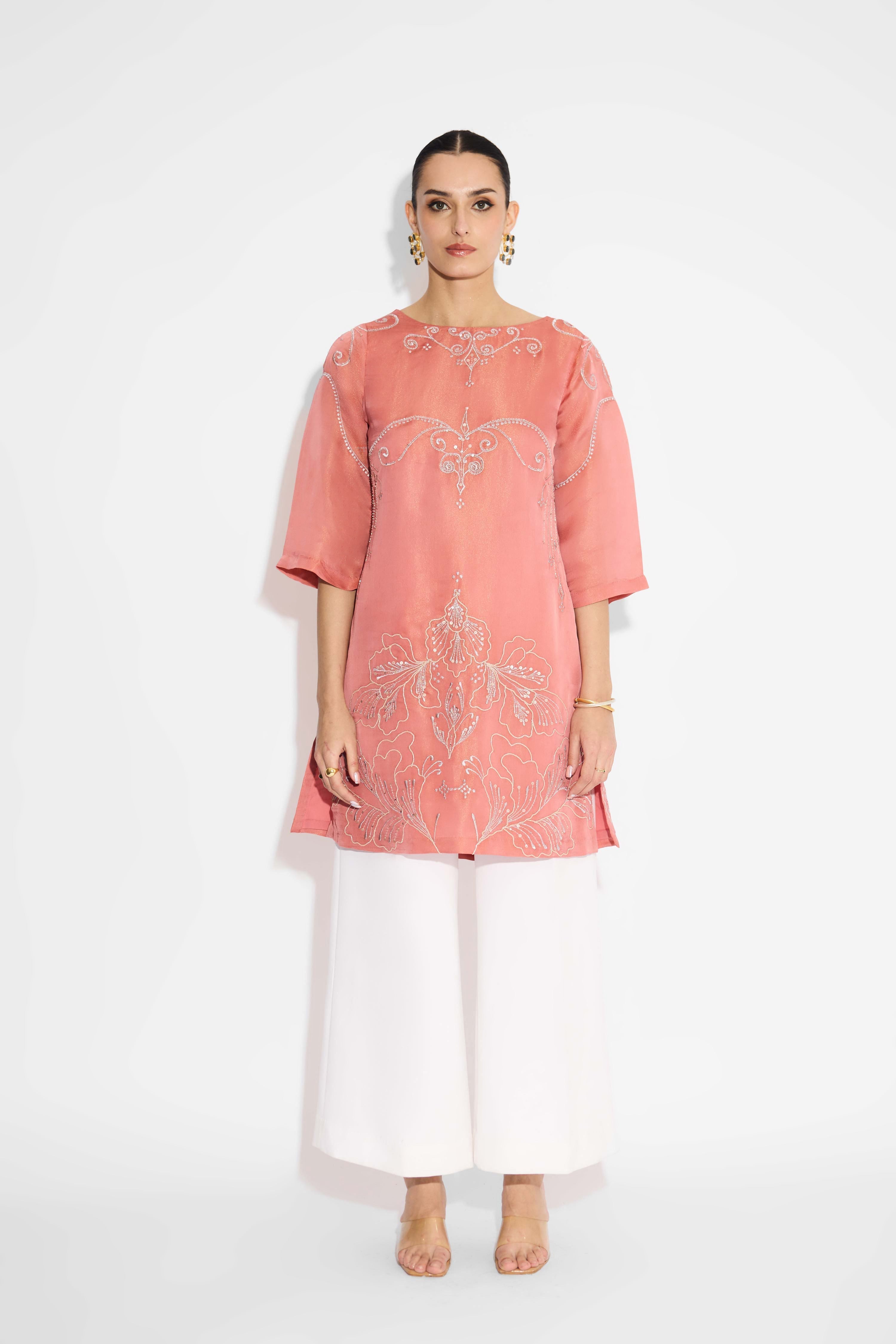 Peach Kurta With Silver Embellishment