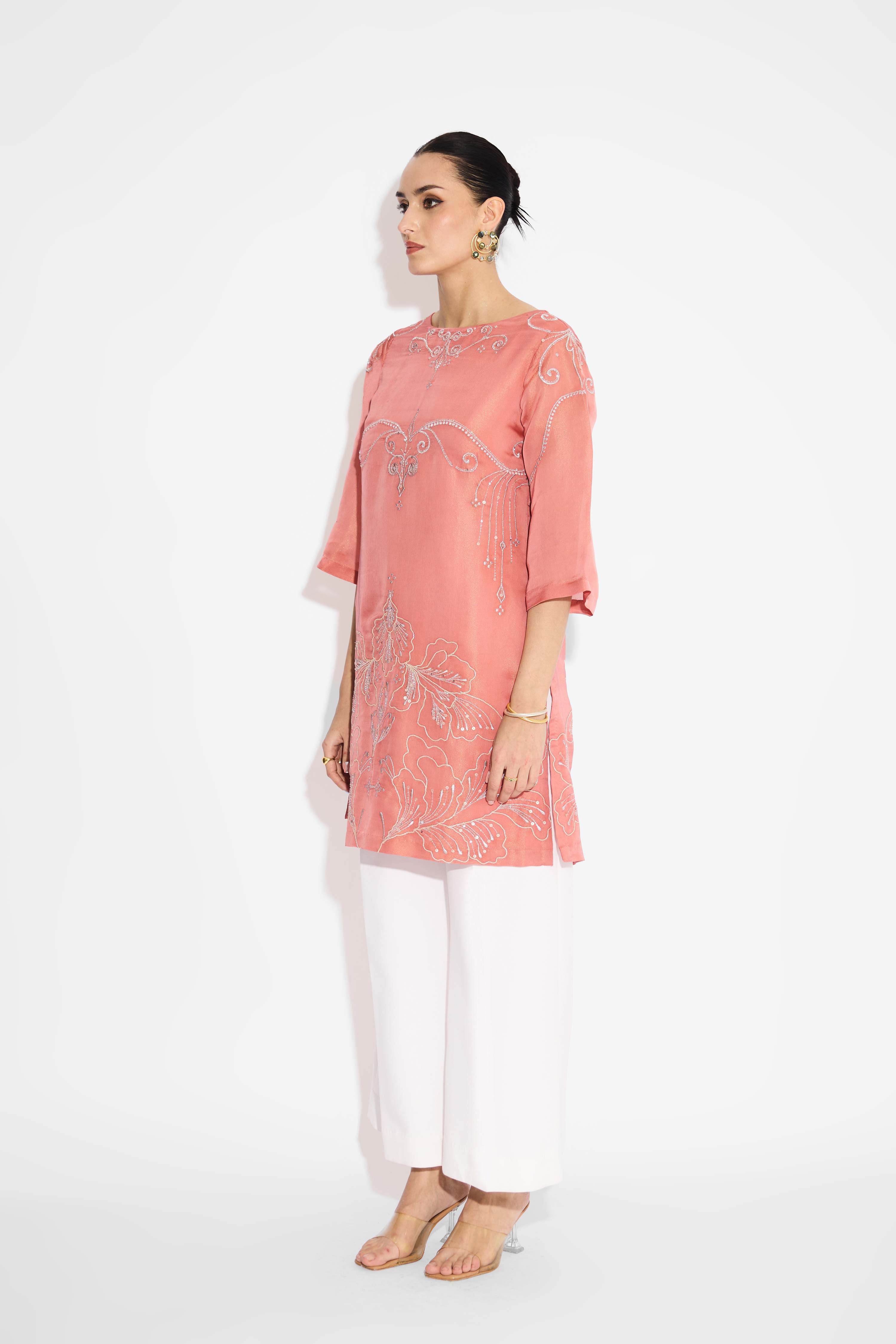 Peach Kurta With Silver Embellishment