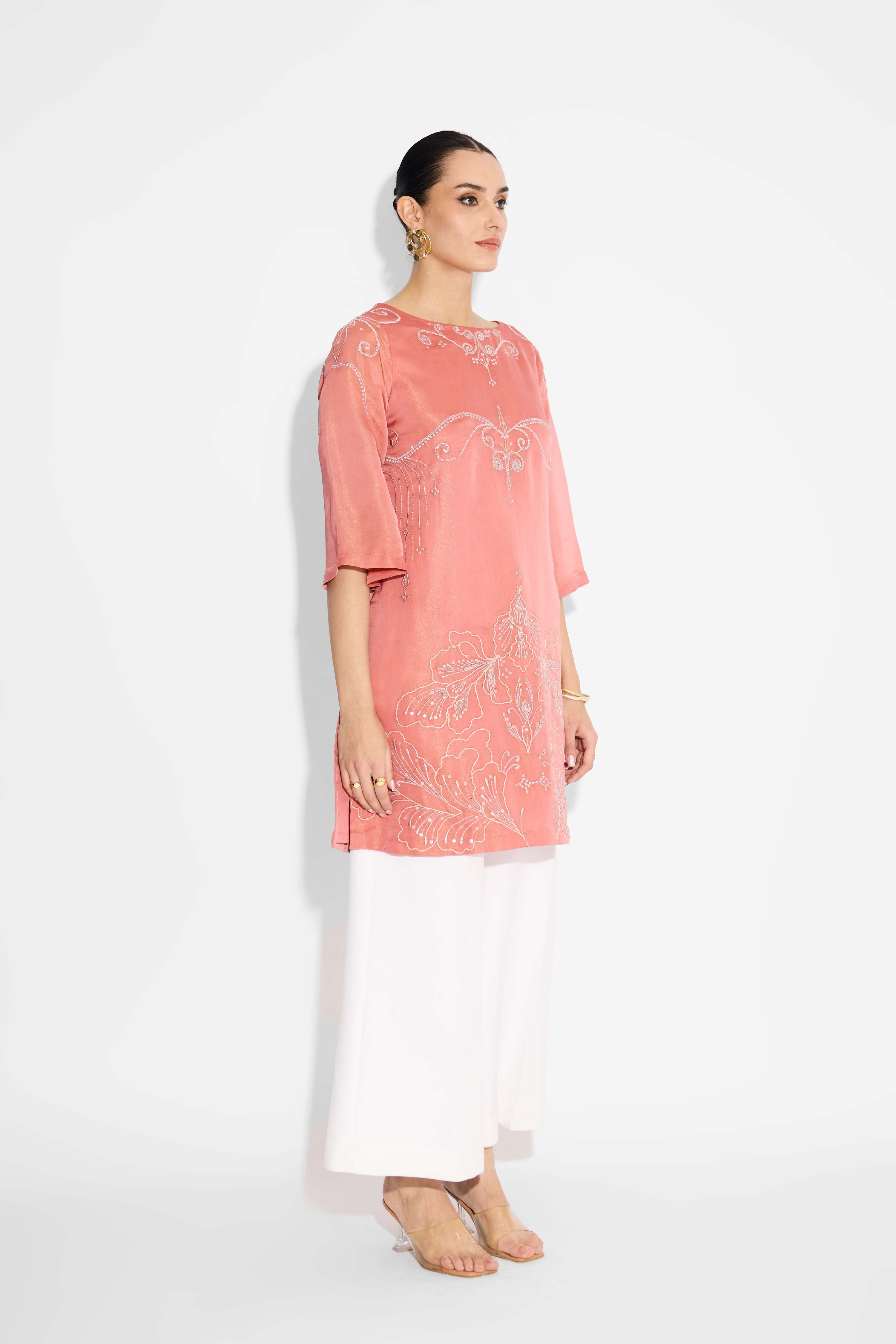 Peach Kurta With Silver Embellishment