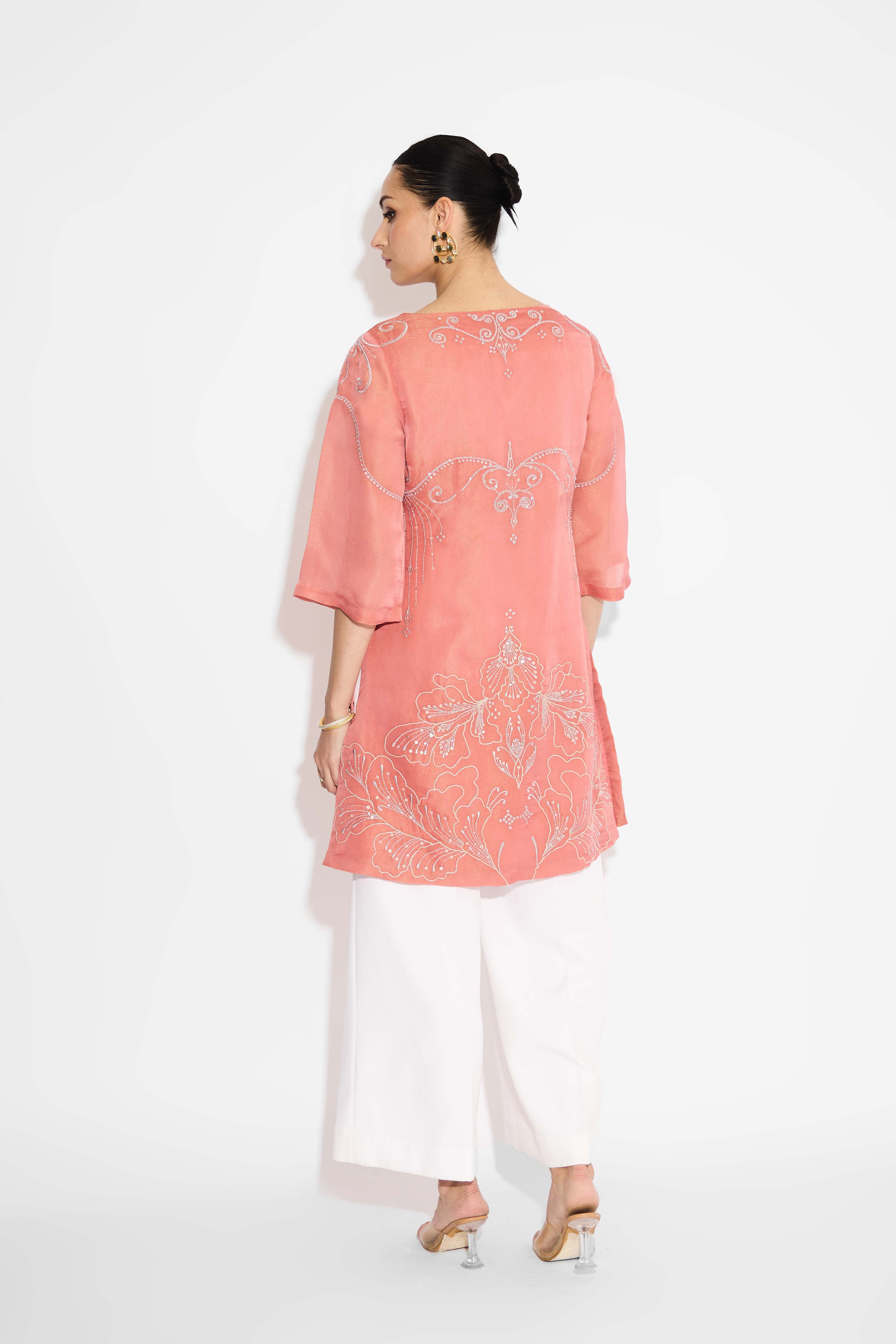 Peach Kurta With Silver Embellishment