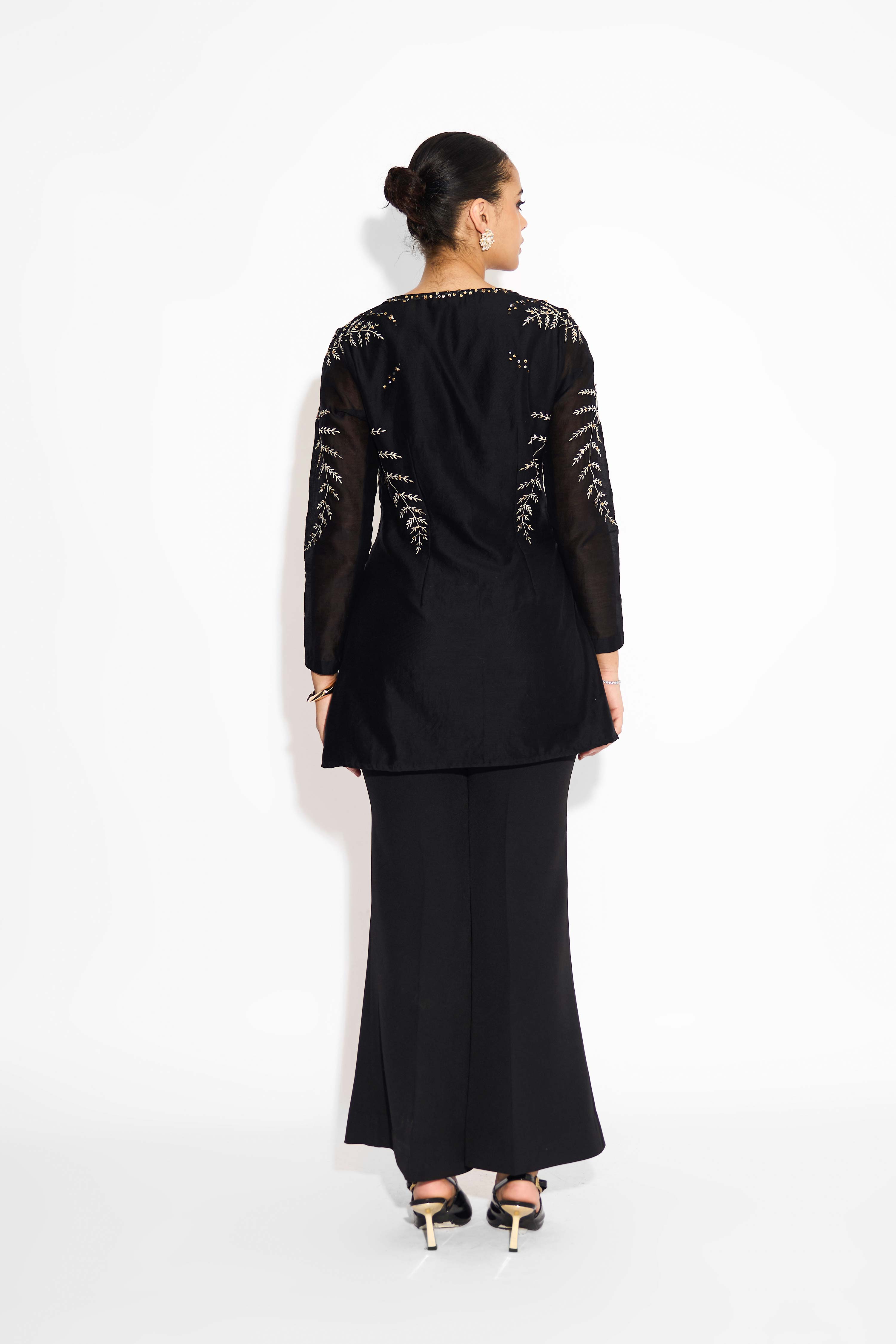 Black Short Kurta With Silver And Golden Embellishment