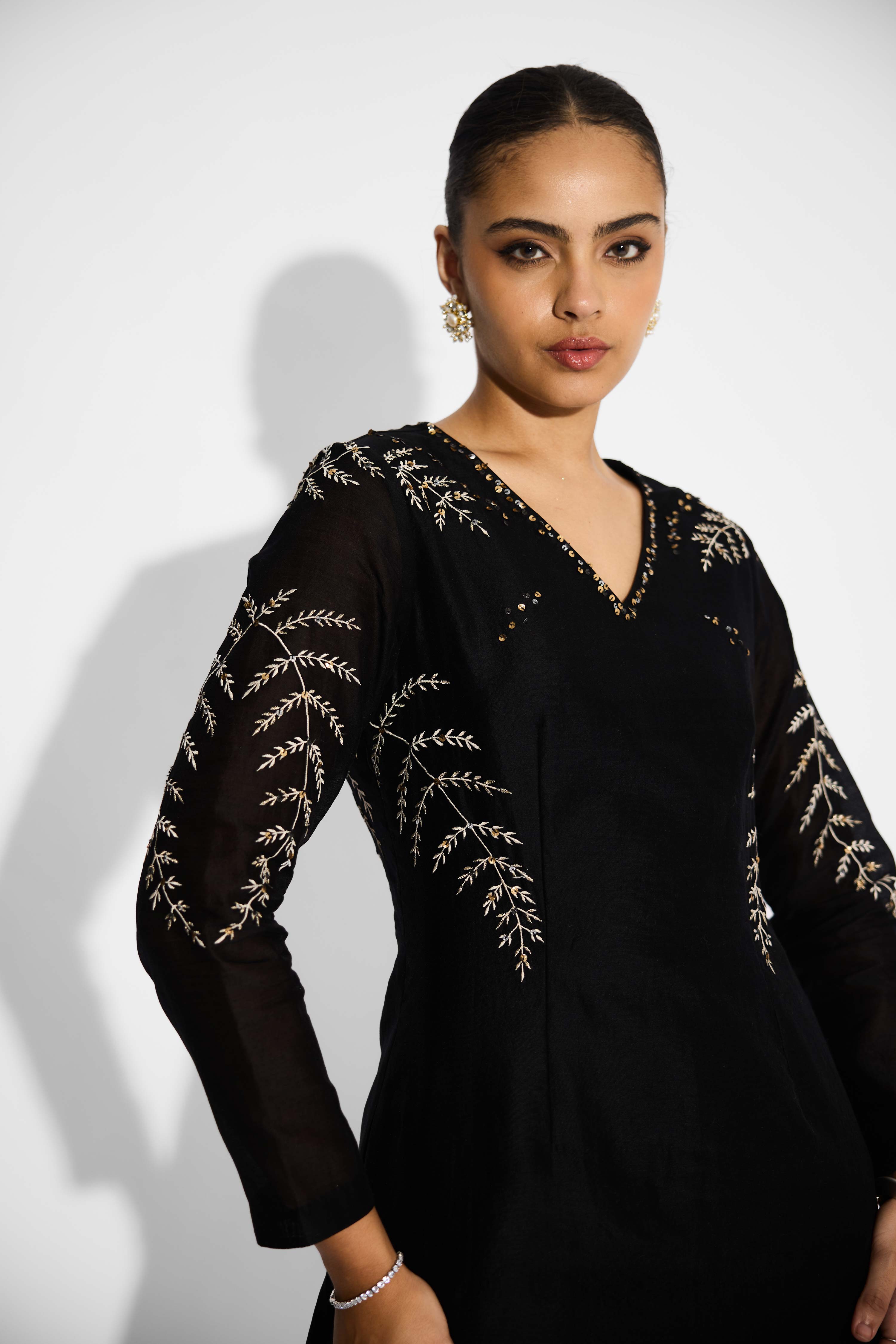 Black Short Kurta With Silver And Golden Embellishment