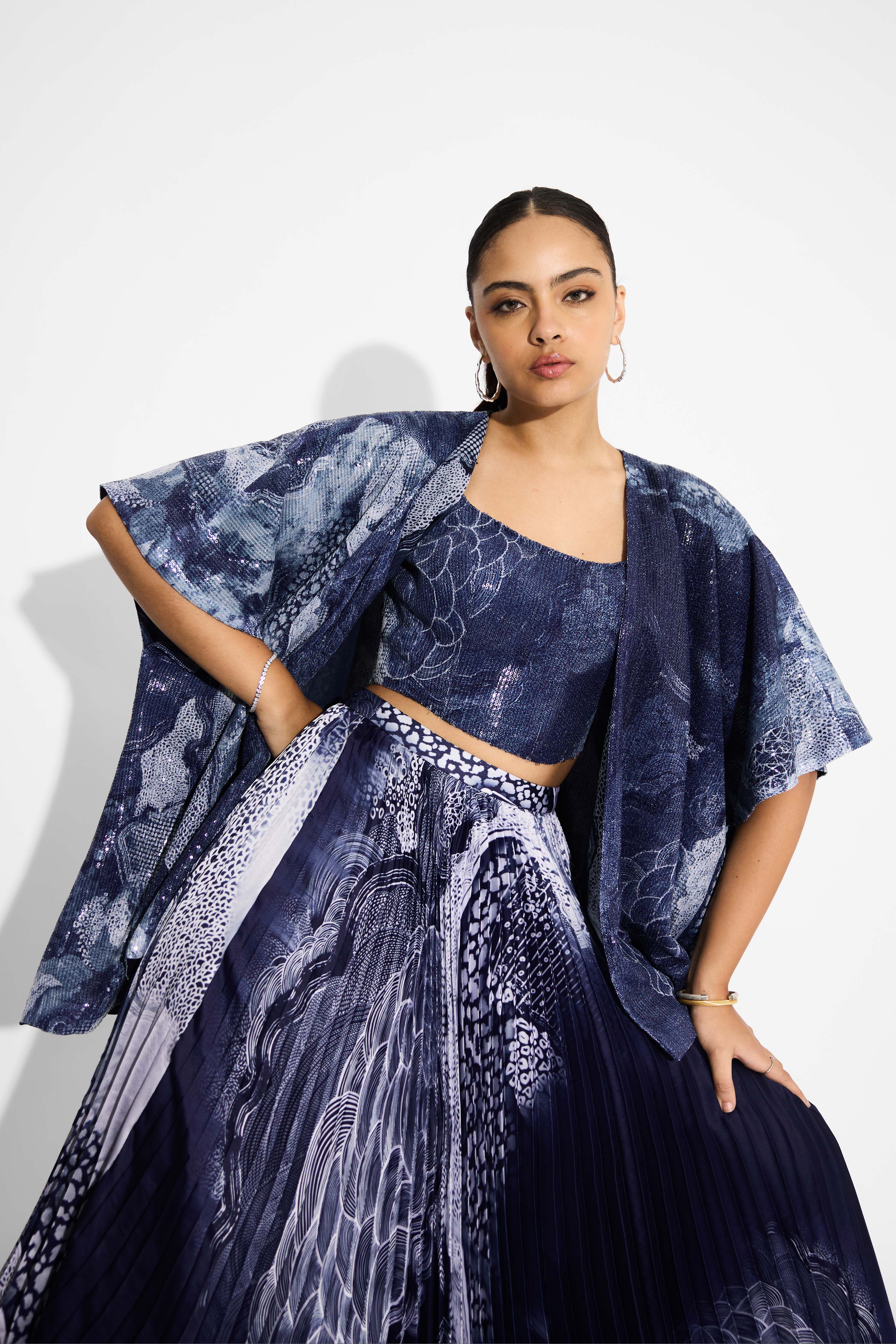 Blue Swirl Pleated Skirt