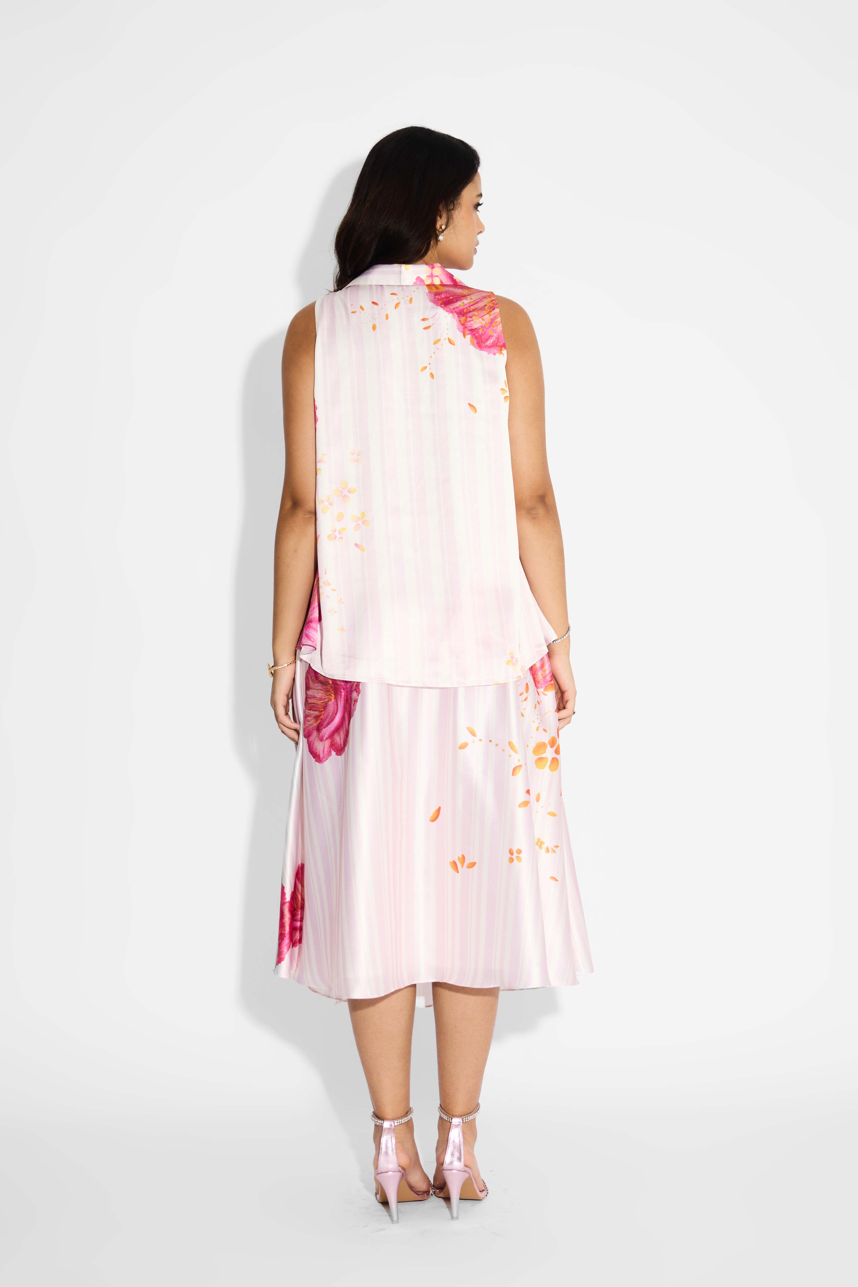 Stripes Floral Gathered Skirt