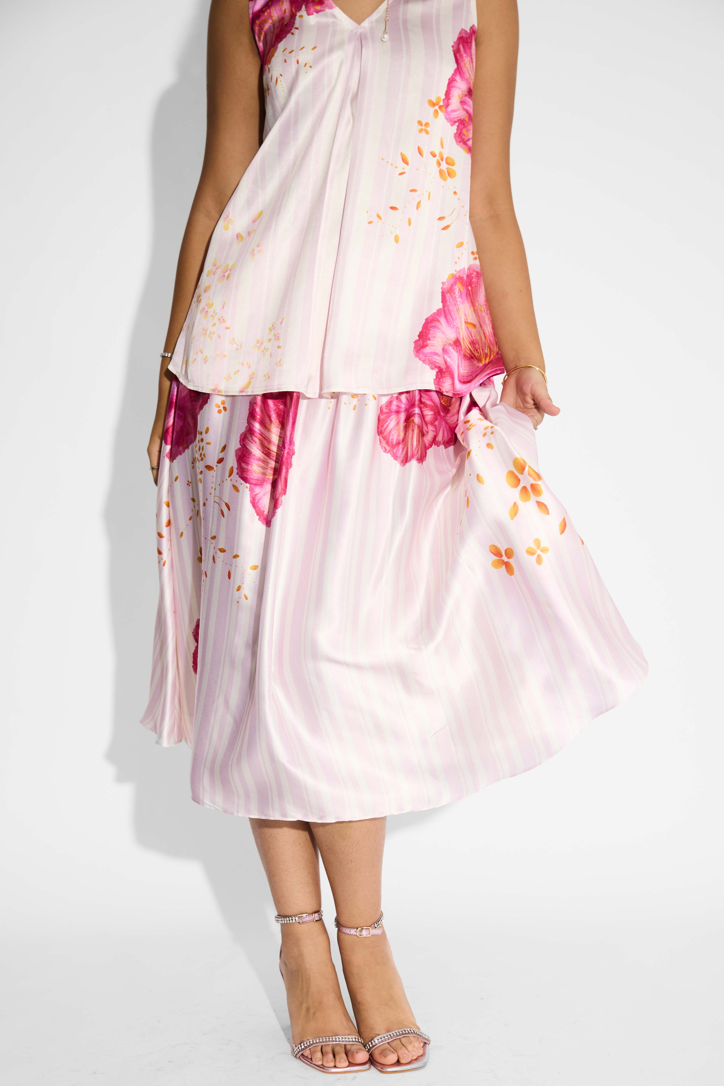 Stripes Floral Gathered Skirt