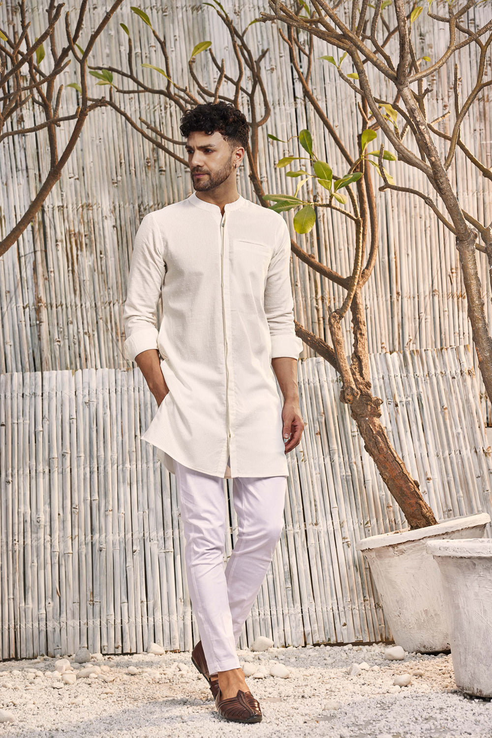 Cotton Placket Kurta With Pant - Set Of 2