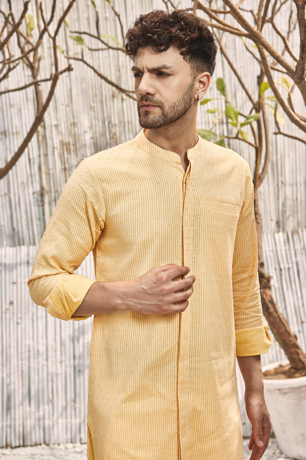 Cotton Placket Kurta With Pant - Set Of 2