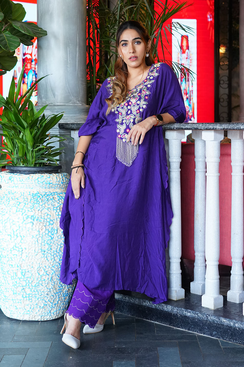 Purple Embroidered Organza Cape & Pick-up Skirt Set | Ambar