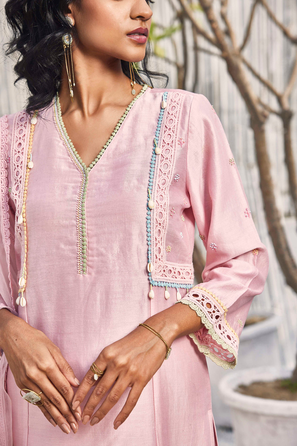 Blush Pink A-Line Kurta With Palazzo - Set Of 2