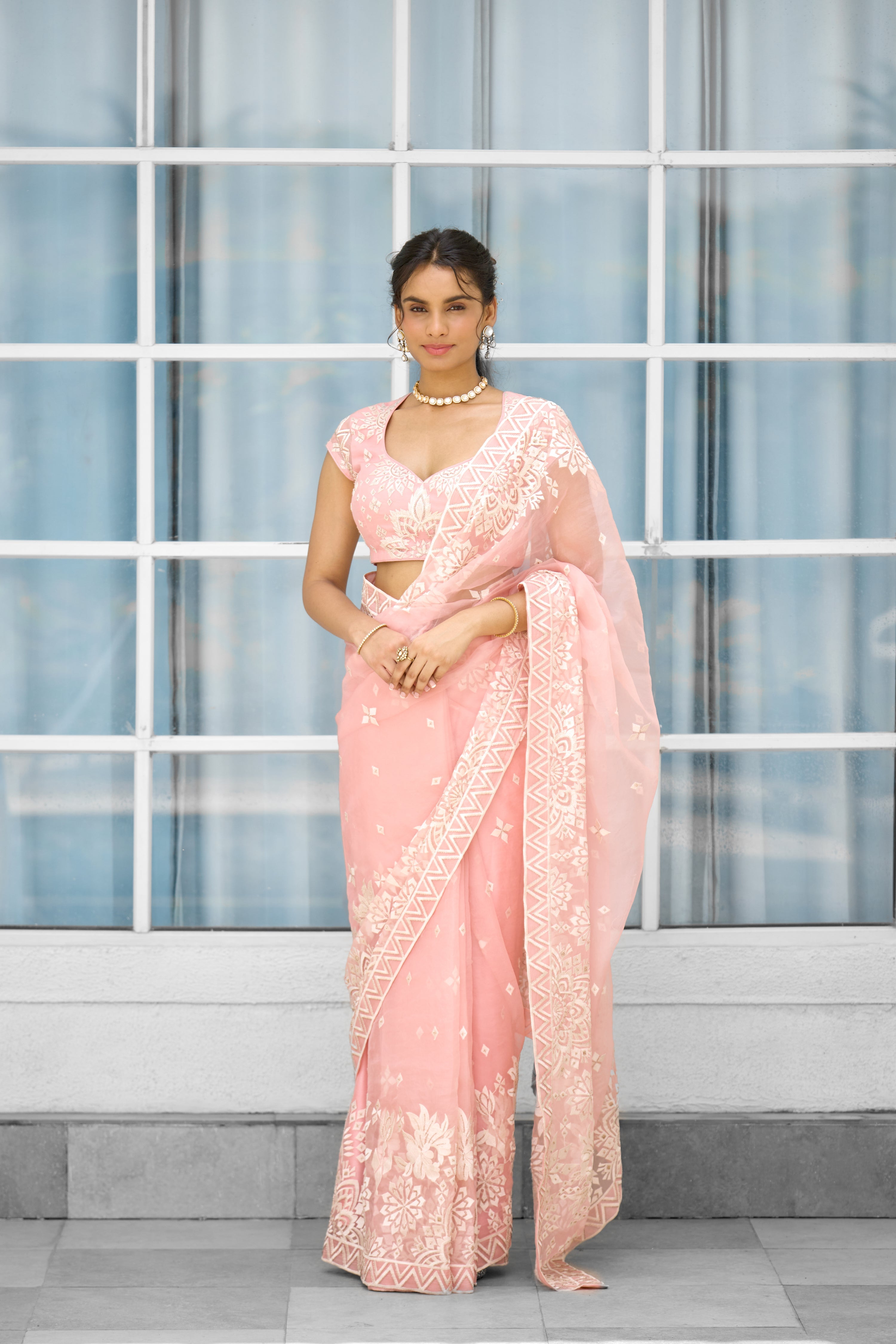 Whispers of Rose Pink Women wear saree set