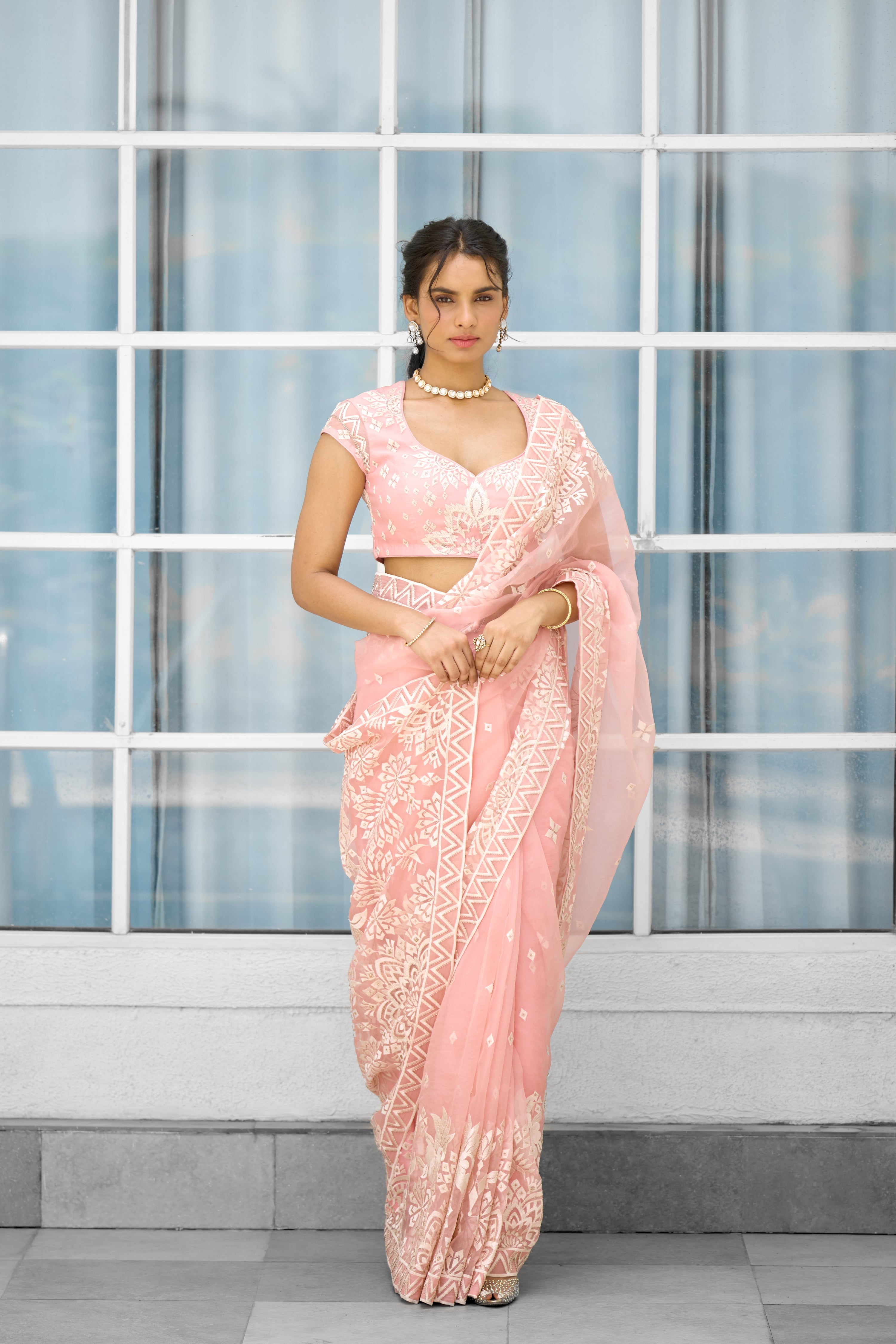 Whispers of Rose Pink Women wear saree set
