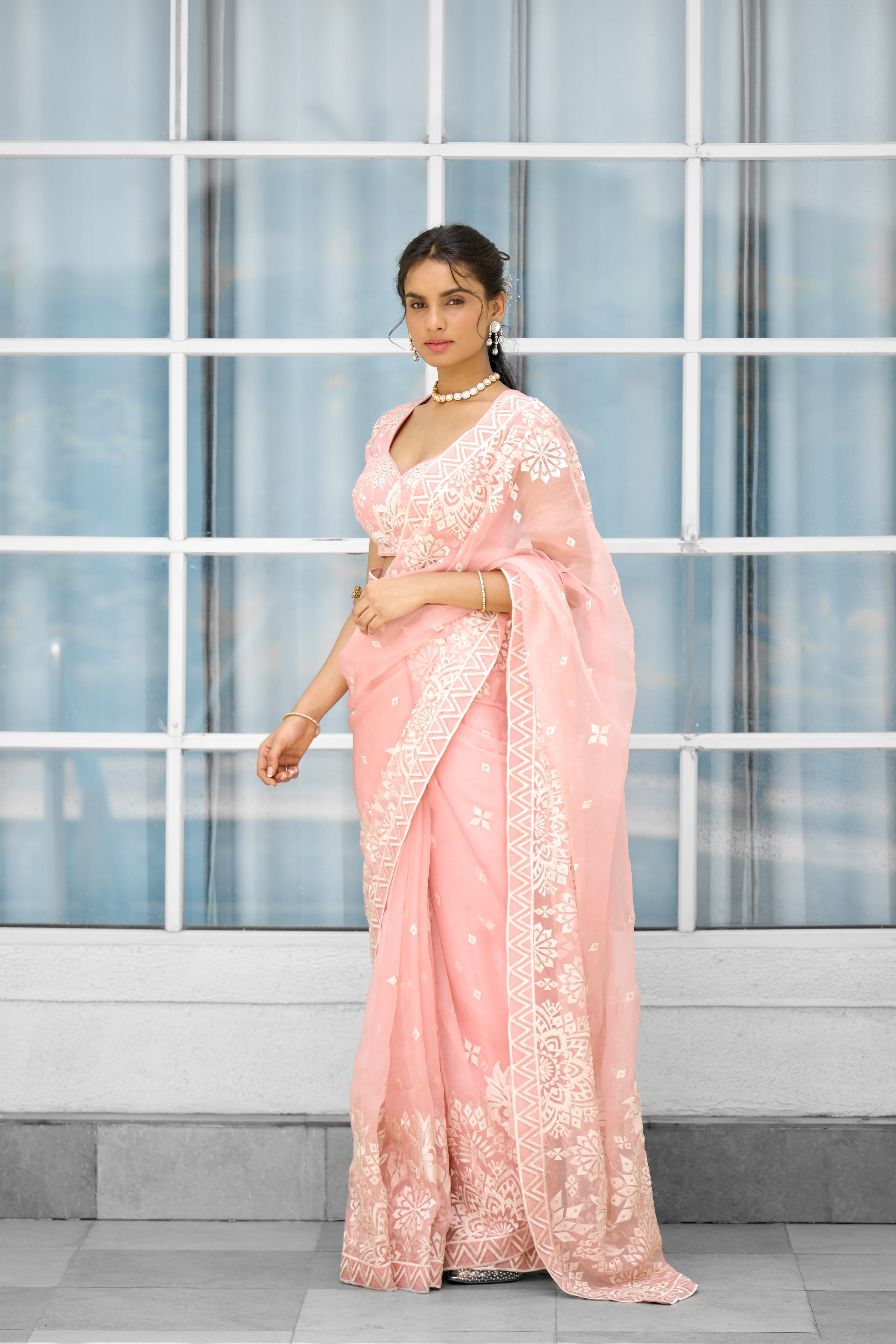 Whispers of Rose Pink Women wear saree set