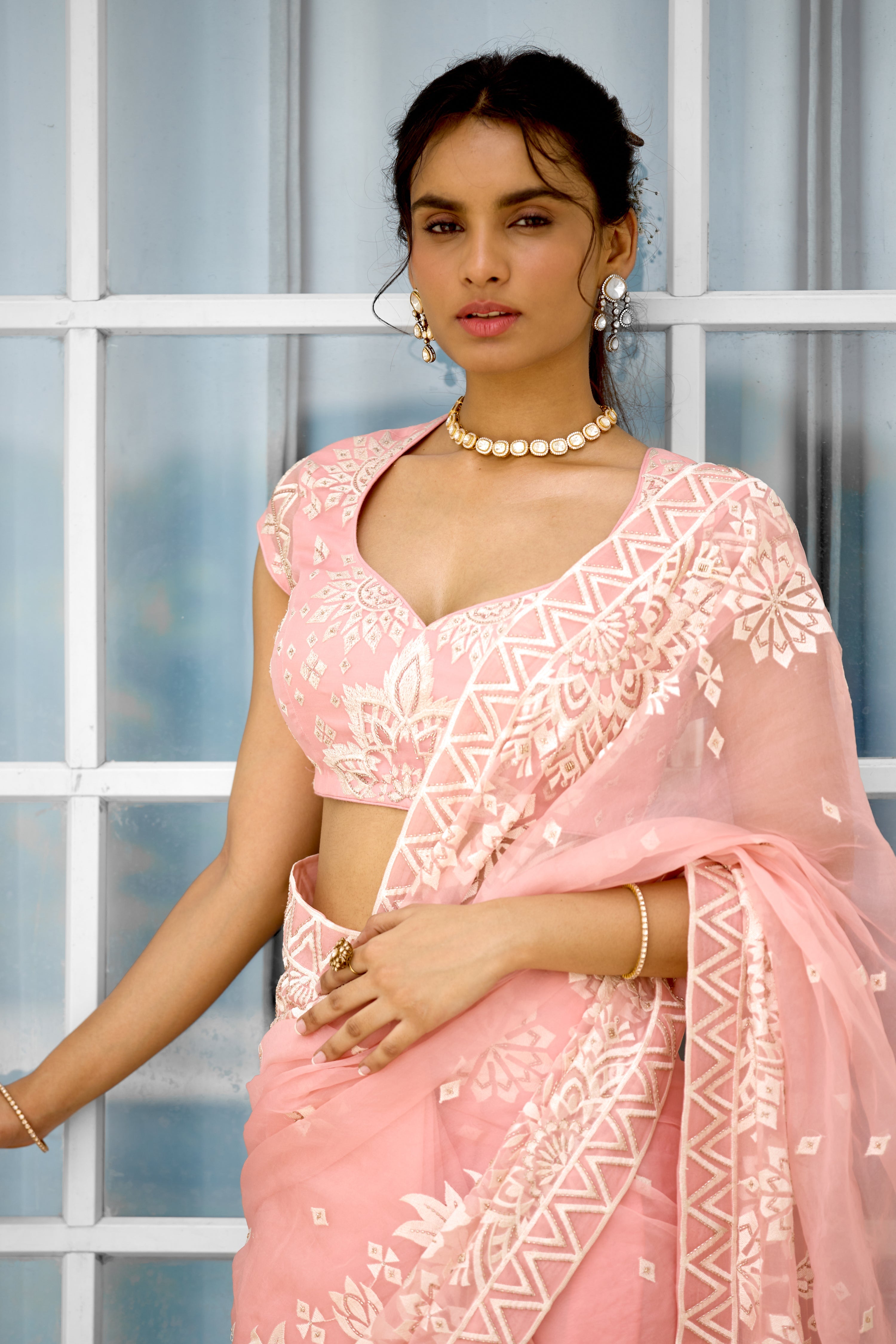 Whispers of Rose Pink Women wear saree set
