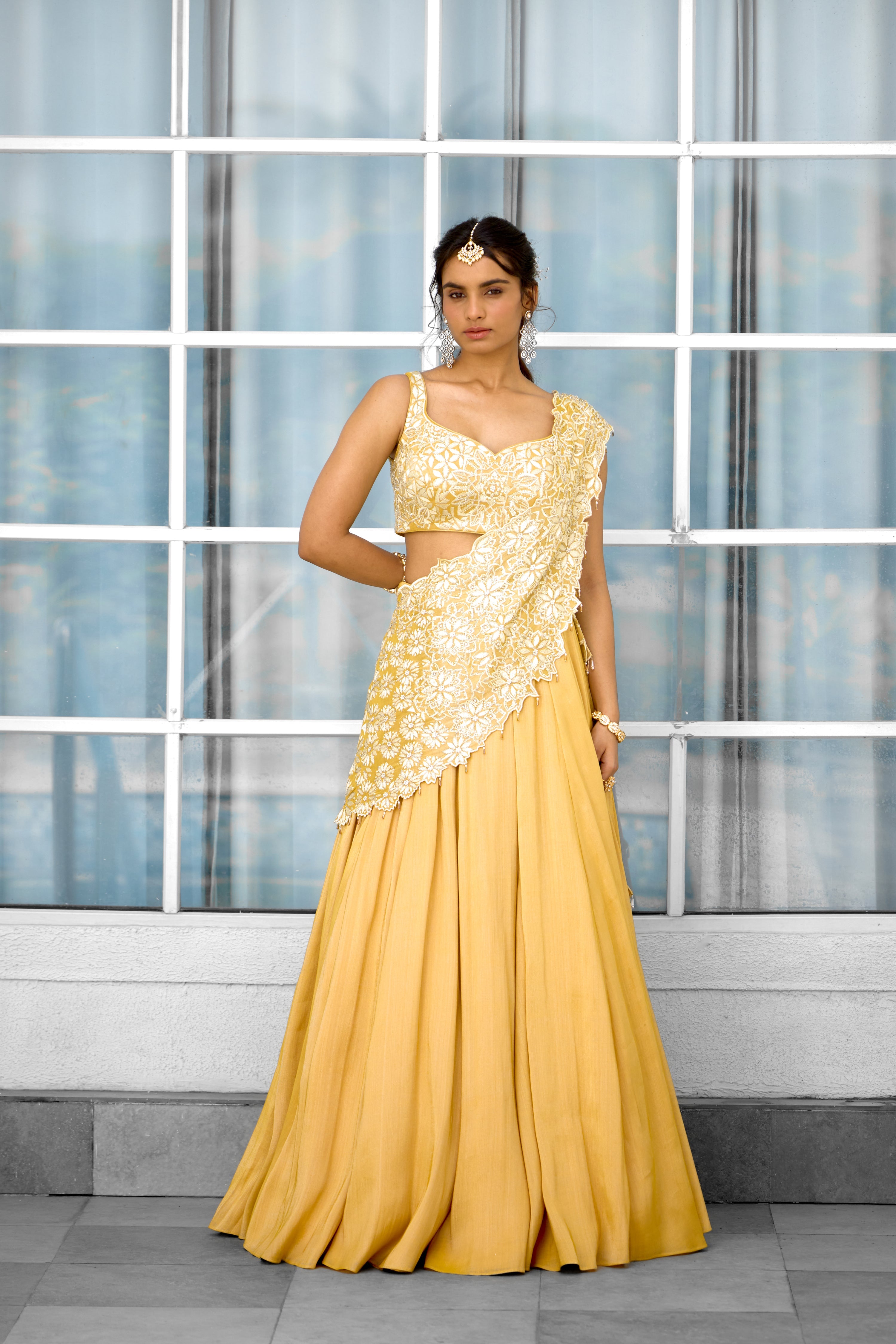 Marigold Muse Women wear Lehenga saree set