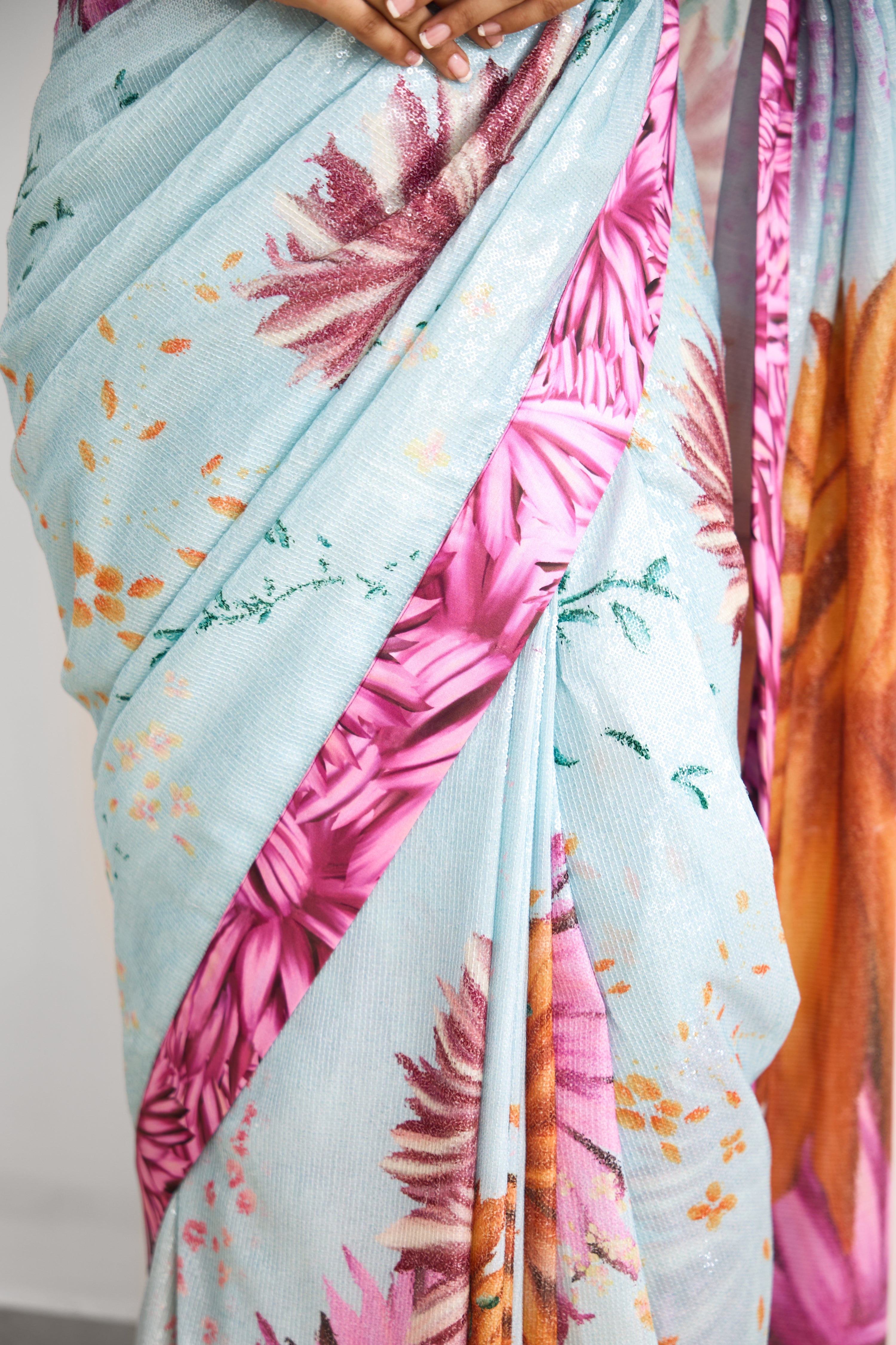 Bright Flower Women wear Sequence saree set